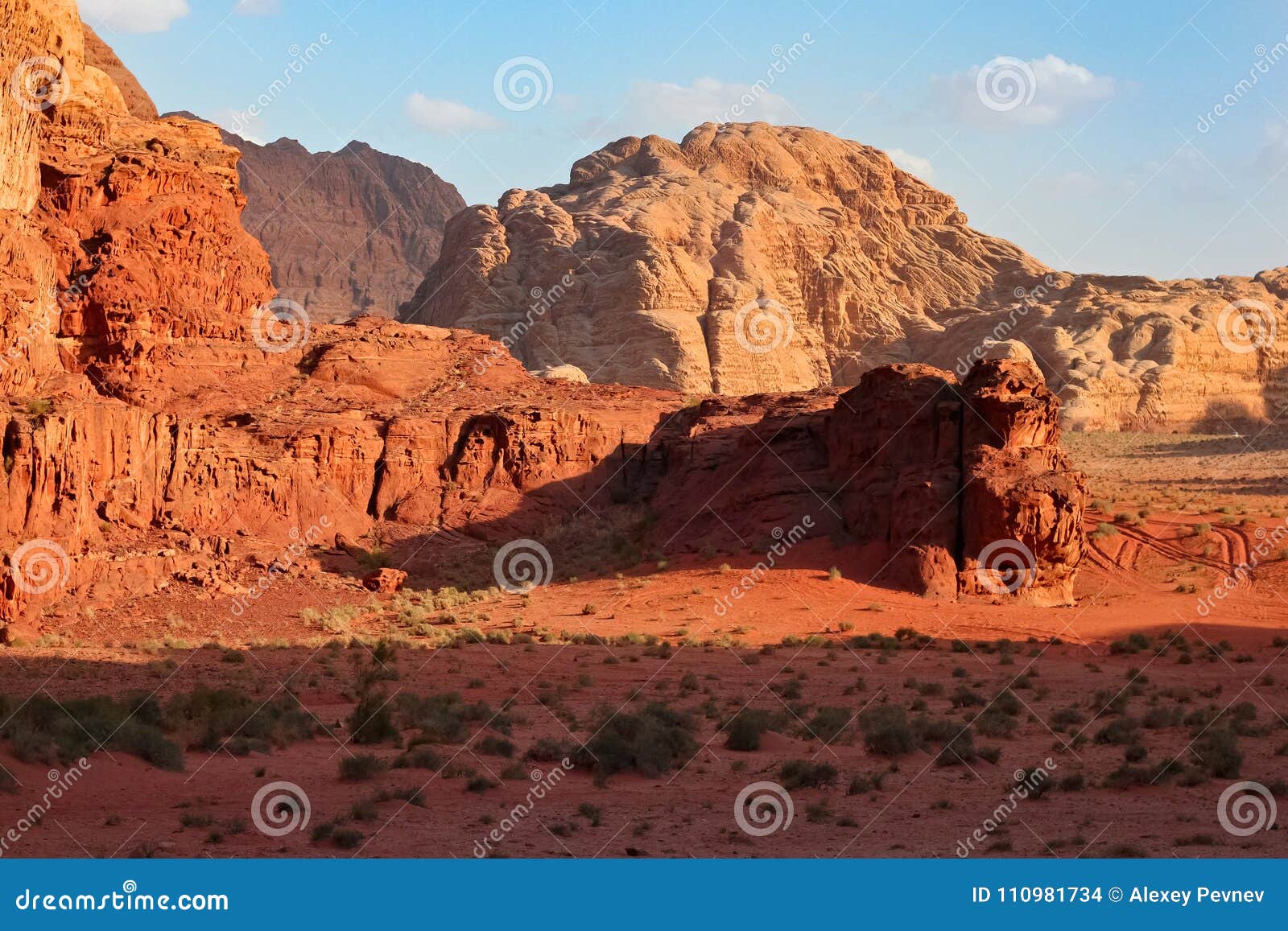 red mountains of the canyon of wadi rum desert in jordan.