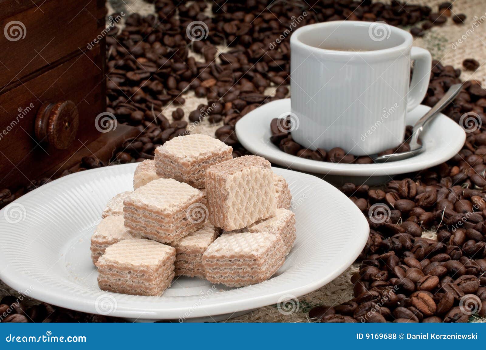 Wafer Cookies and Coffee Beans Stock Photo - Image of bean, exotic: 9169688