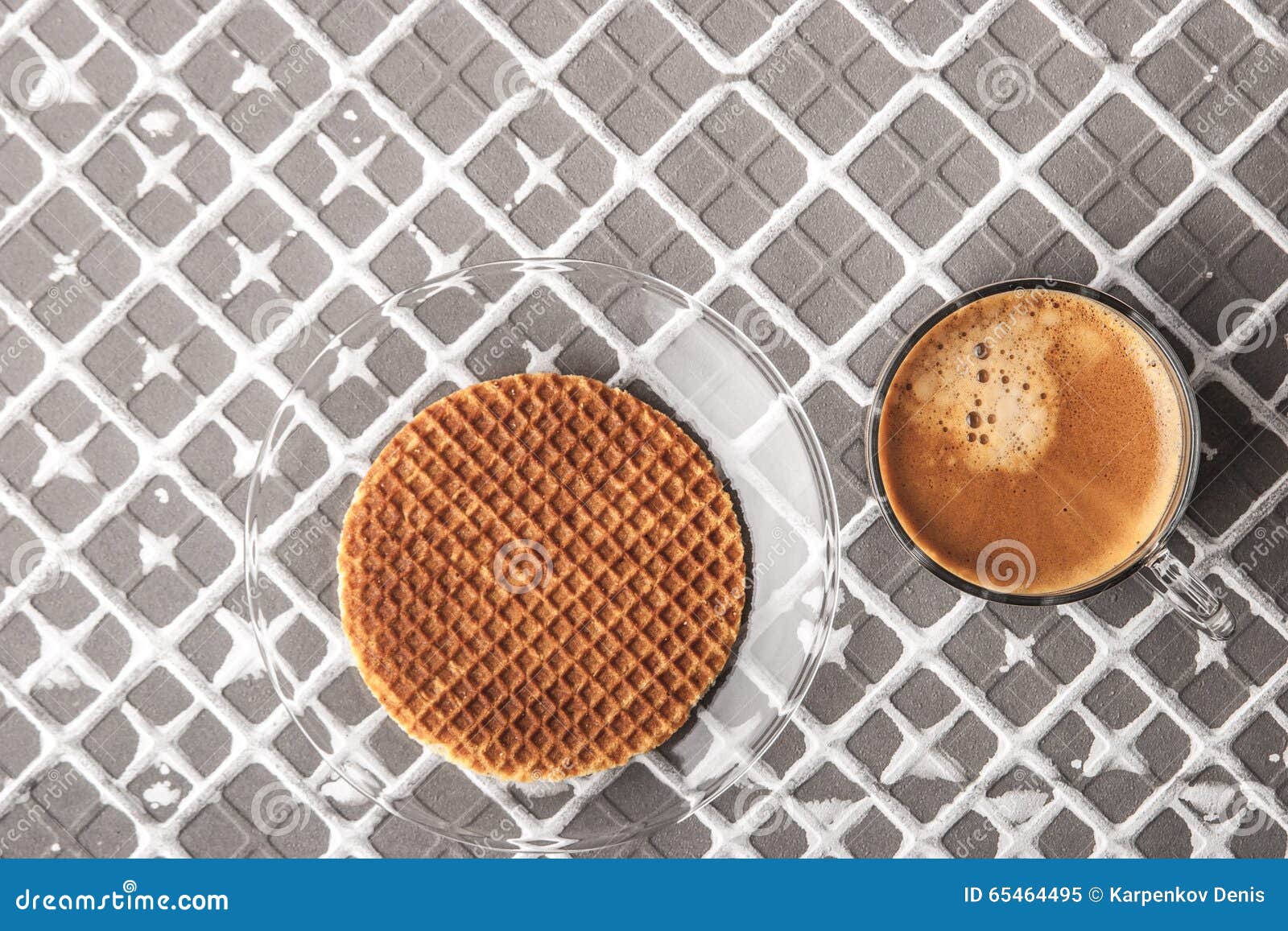 Wafer with Cup of Coffee on the Relief Background Horizontal Stock