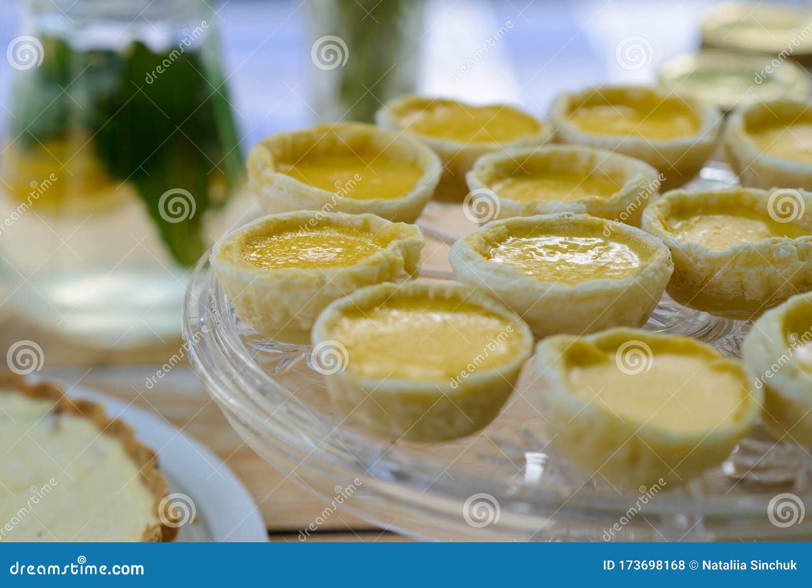Waffle Baskets with Creme Brulee on a Glass Stand Stock Photo Image