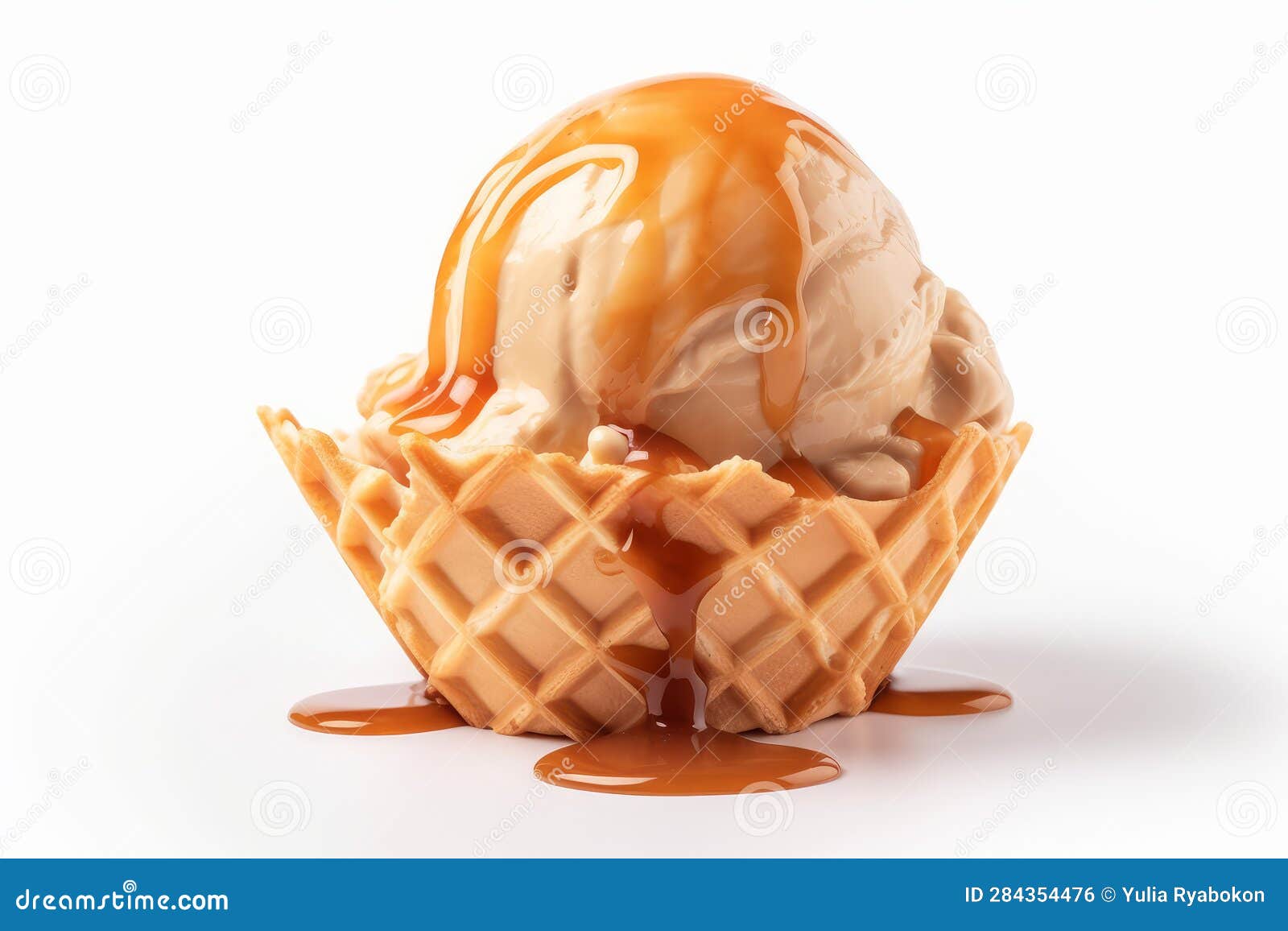 Waffle Caramel Ice Cream Cold. Generate Ai Stock Illustration