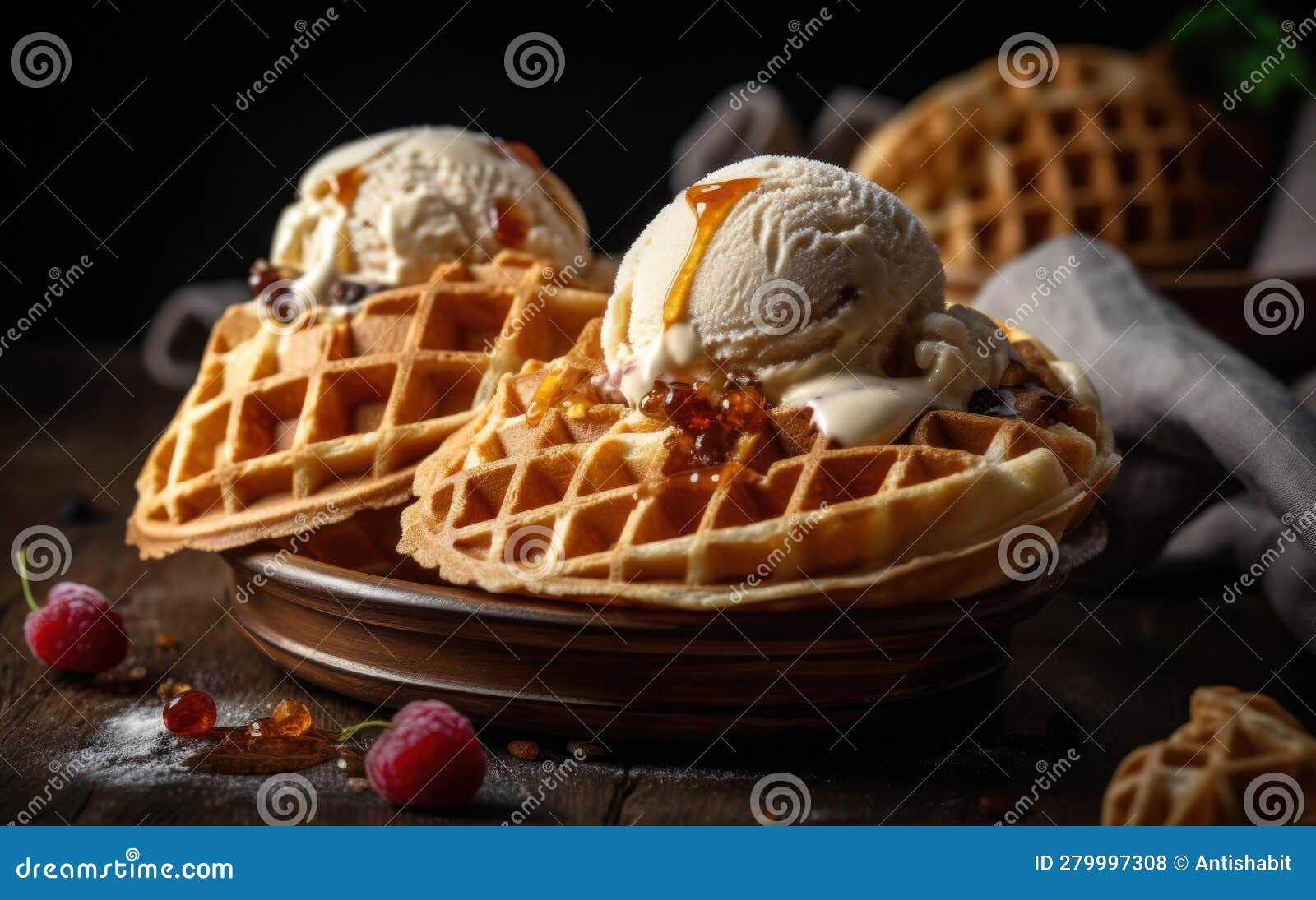 Waffle Cones with Ice Cream Stock Illustration - Illustration of frozen ...