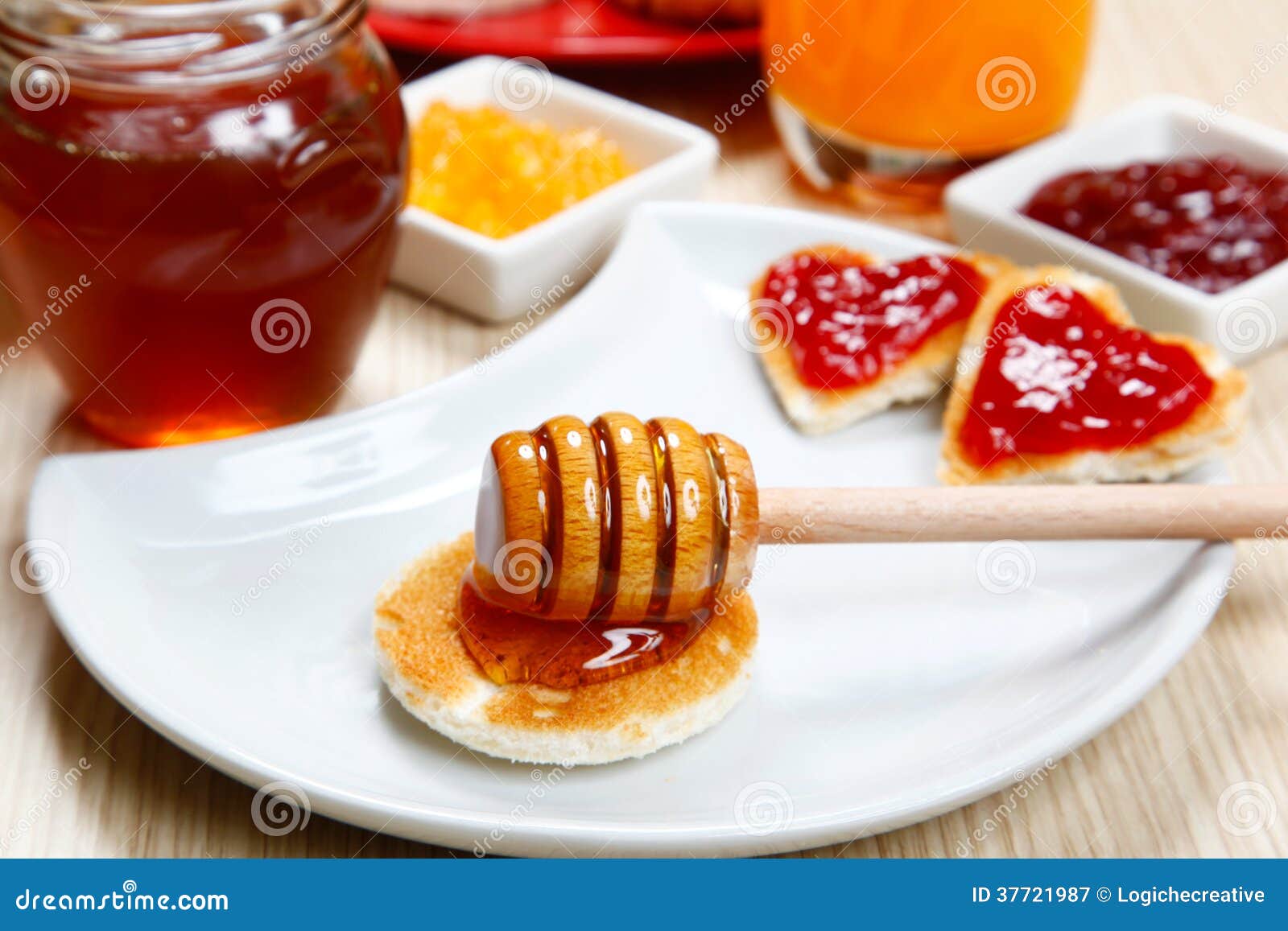 Waffle with Honey and Jam on a Dish Stock Image Image of puffed