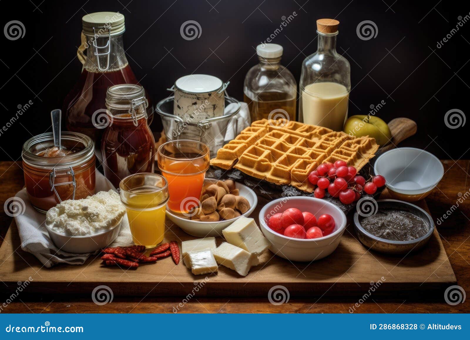 Waffle Ingredients Arranged on a Kitchen Counter Stock Illustration
