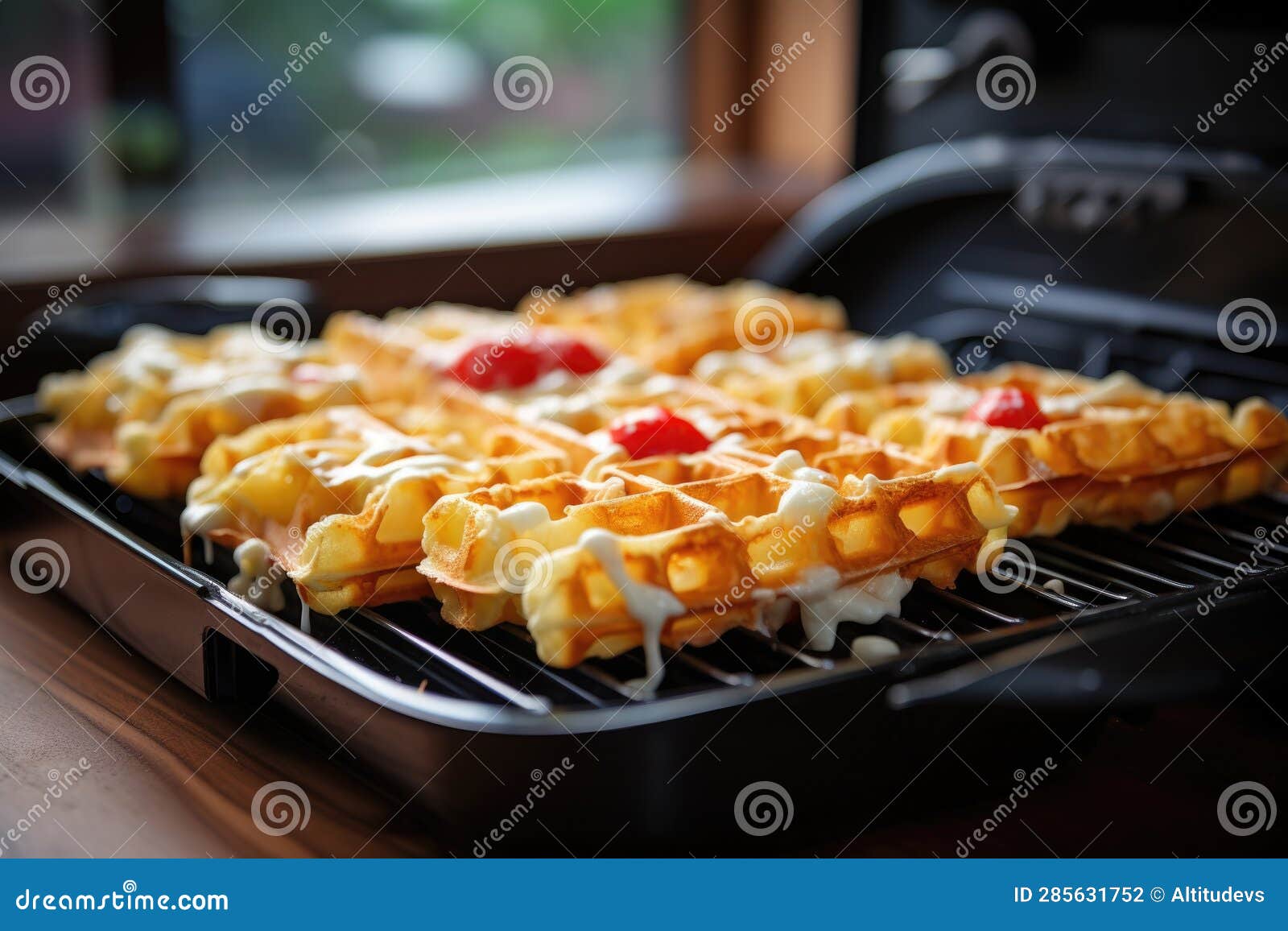 Waffle Iron with Batter, Ready for Cooking Stock Photo - Image of