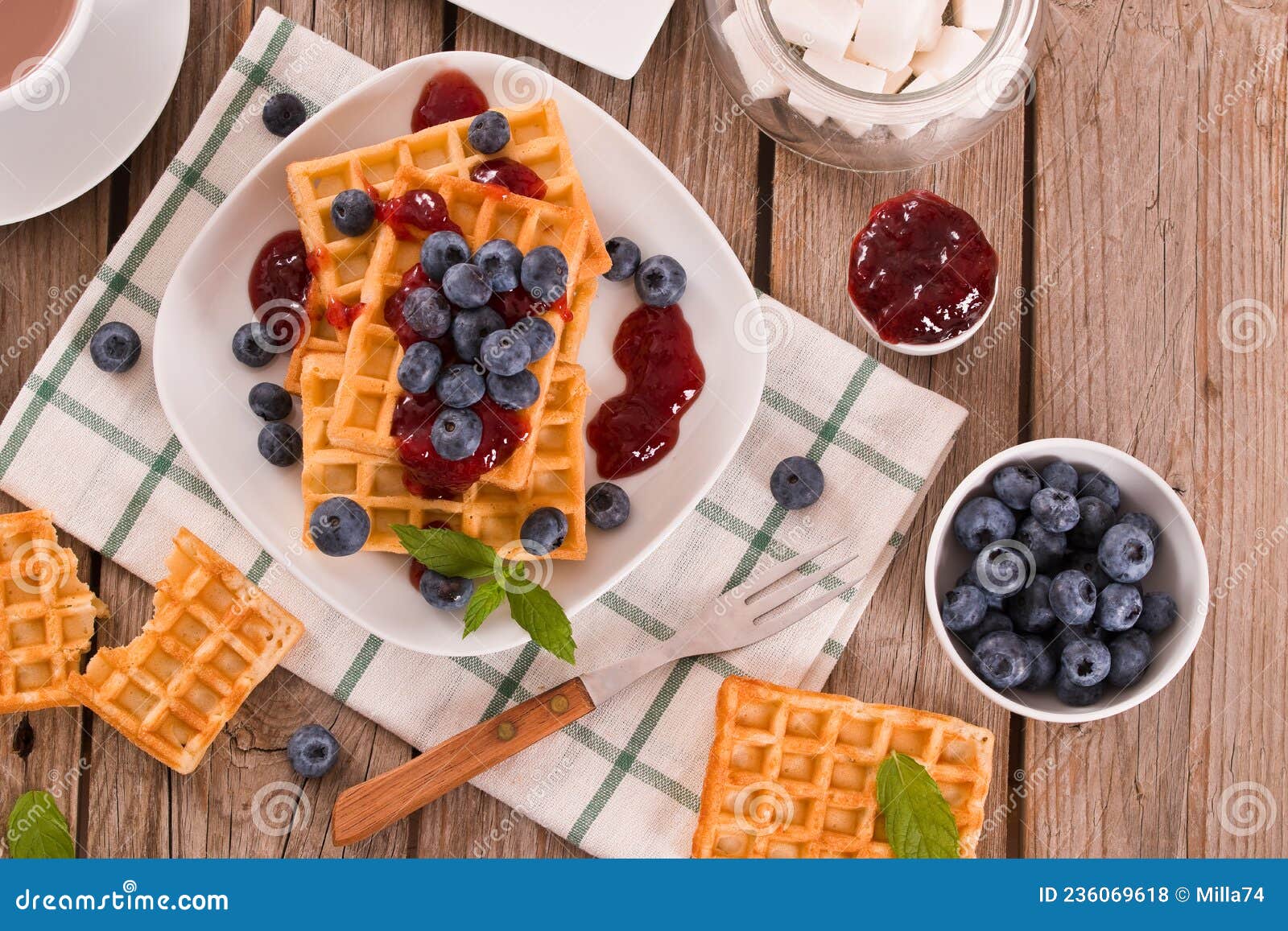 Waffles with Blueberries and Jam. Stock Photo Image of cuisine, bilberry 236069618
