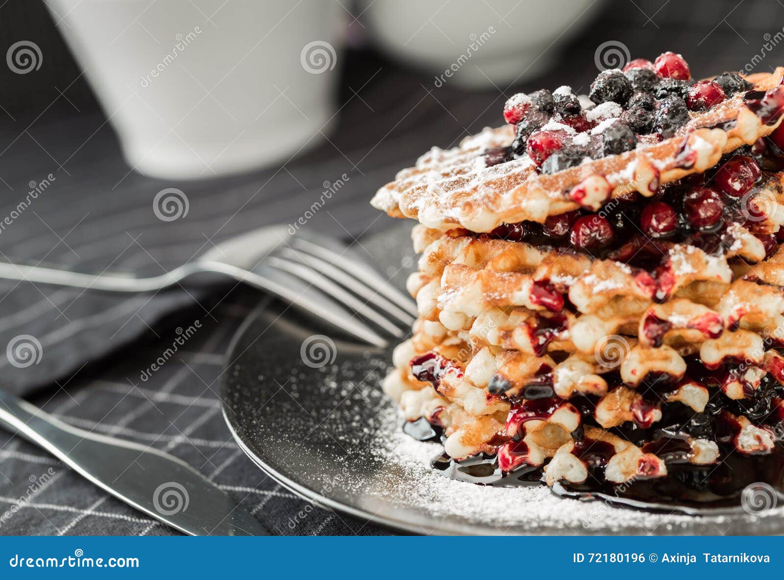 Waffles with Blueberry Jam and Cowberry Stock Photo Image of fruit, cowberry 72180196