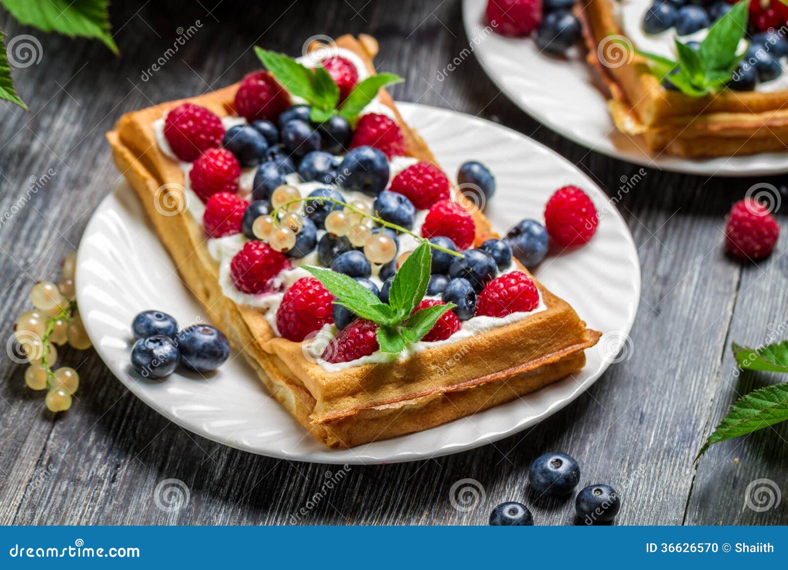 Waffles with Fresh Berry Fruit Stock Photo Image of blueberry