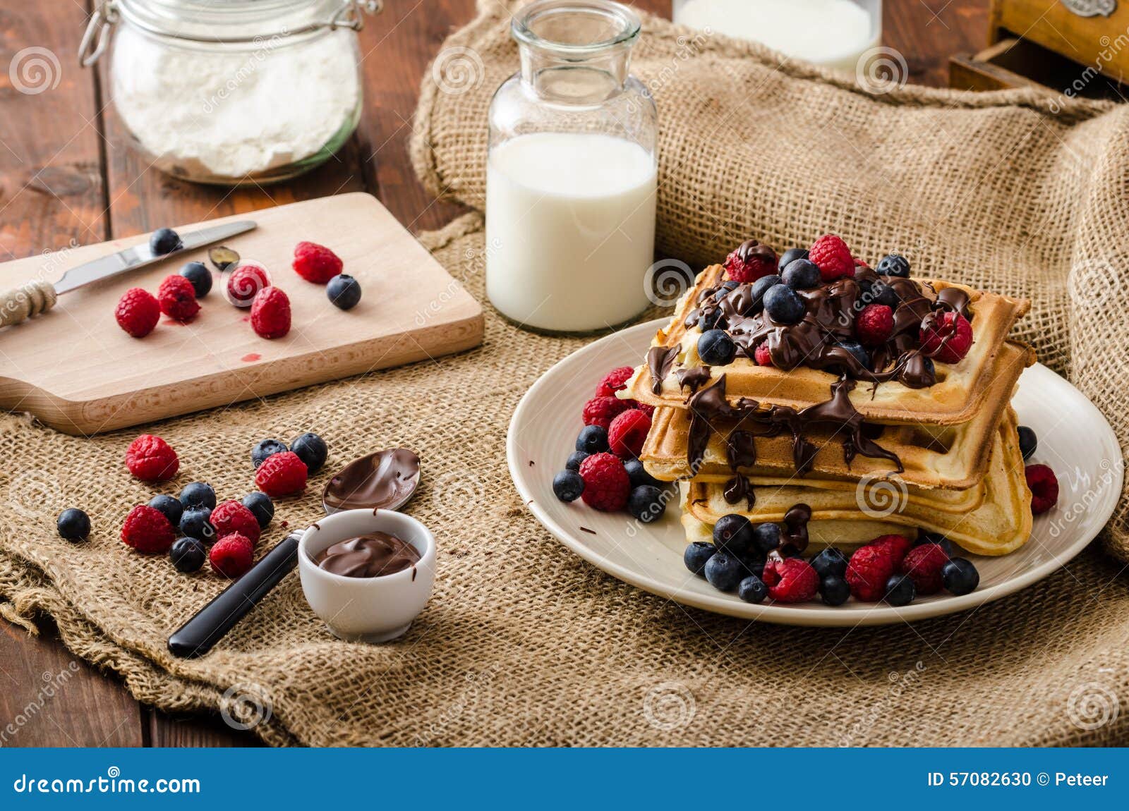 Waffles with Fruits and Chocolate Stock Photo Image of natural