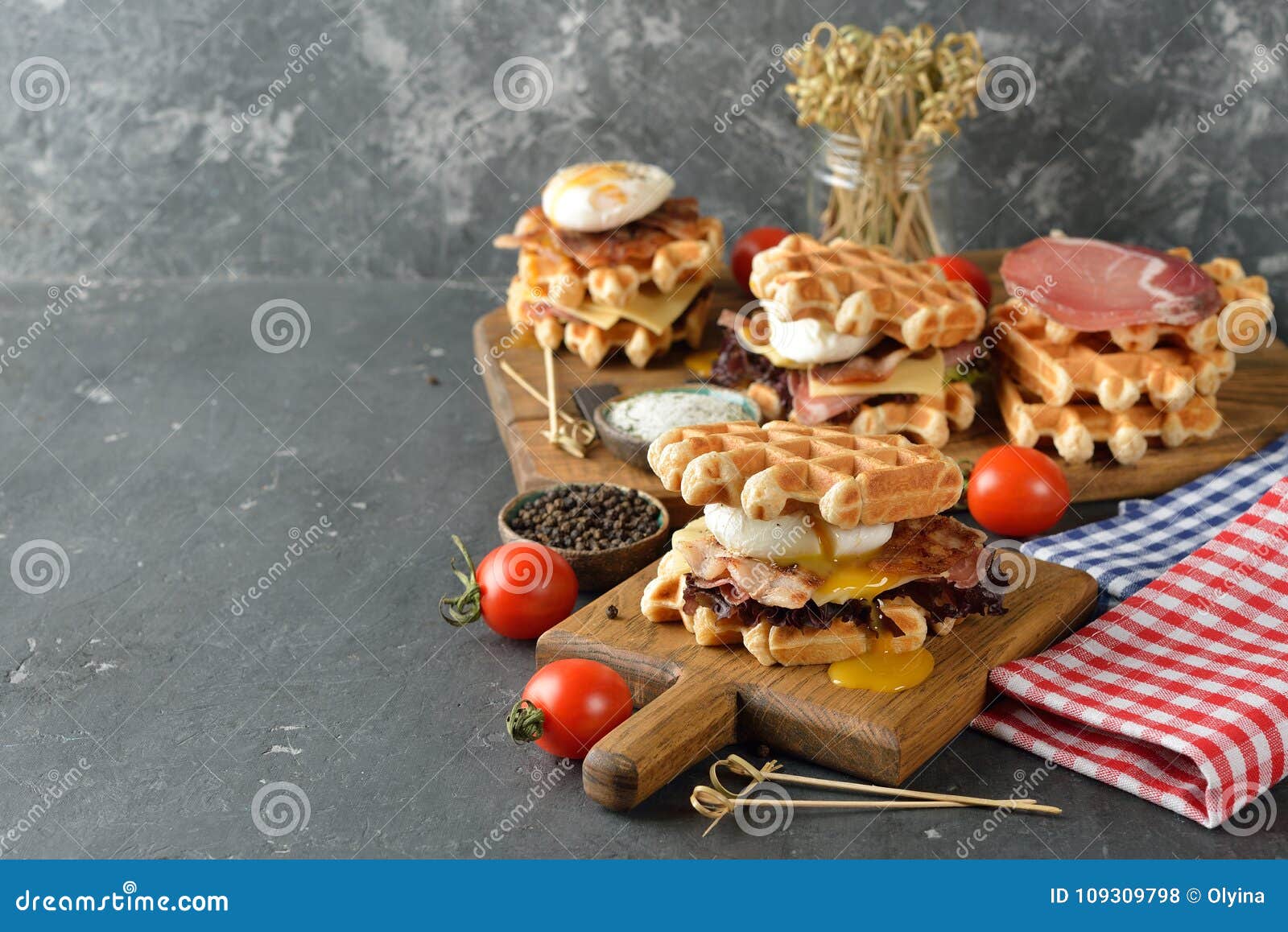 Waffles Sandwich with Poached Egg Stock Photo Image of grilled, bread
