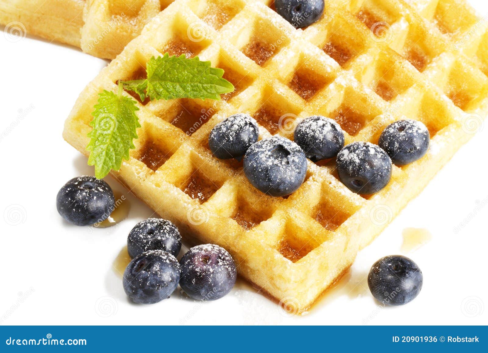 Waffles with Sugar Covered Blueberries Melisss and Stock Photo Image