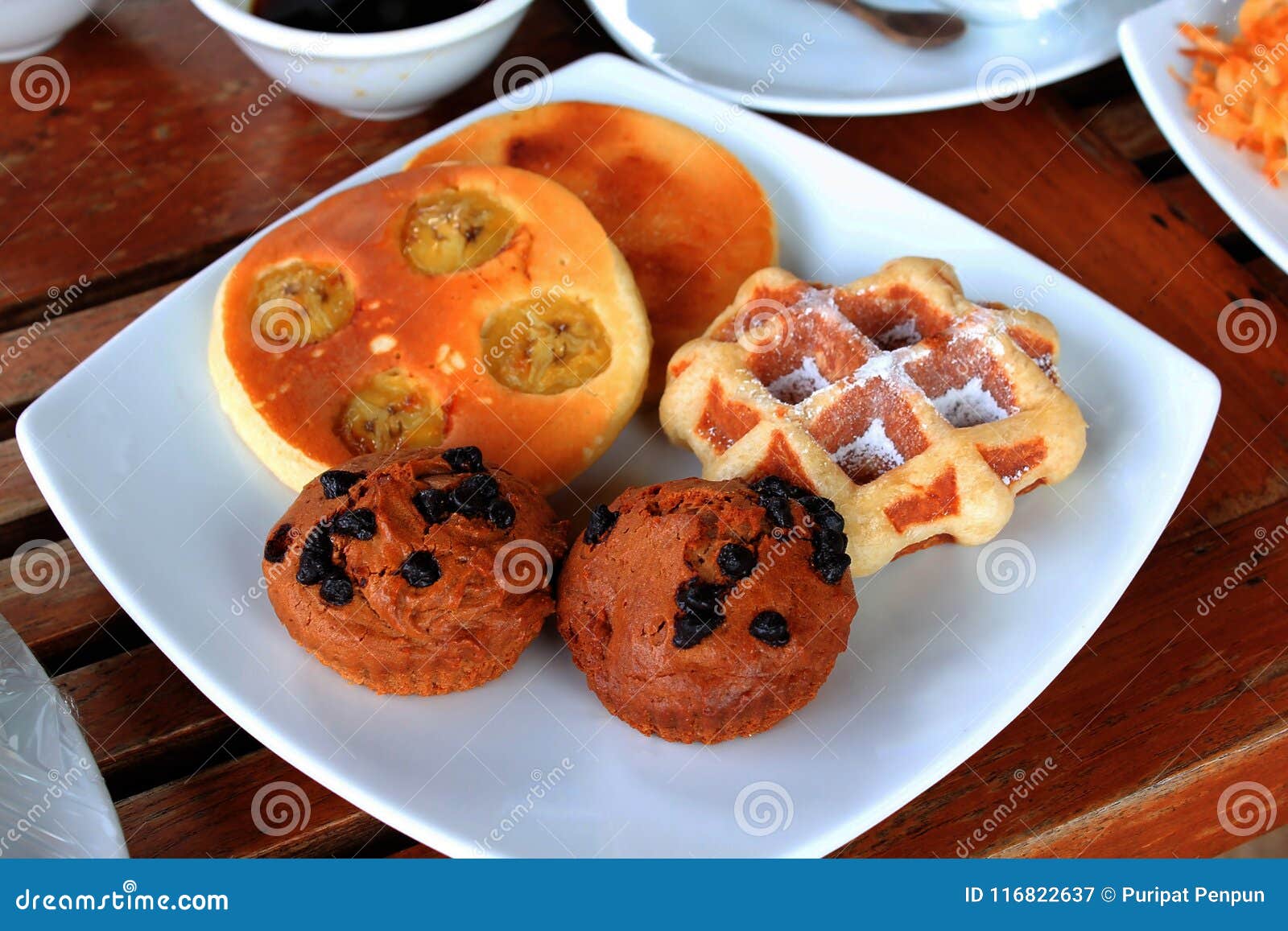 Waffles in a White Plate Placed on the Table. Stock Image Image of
