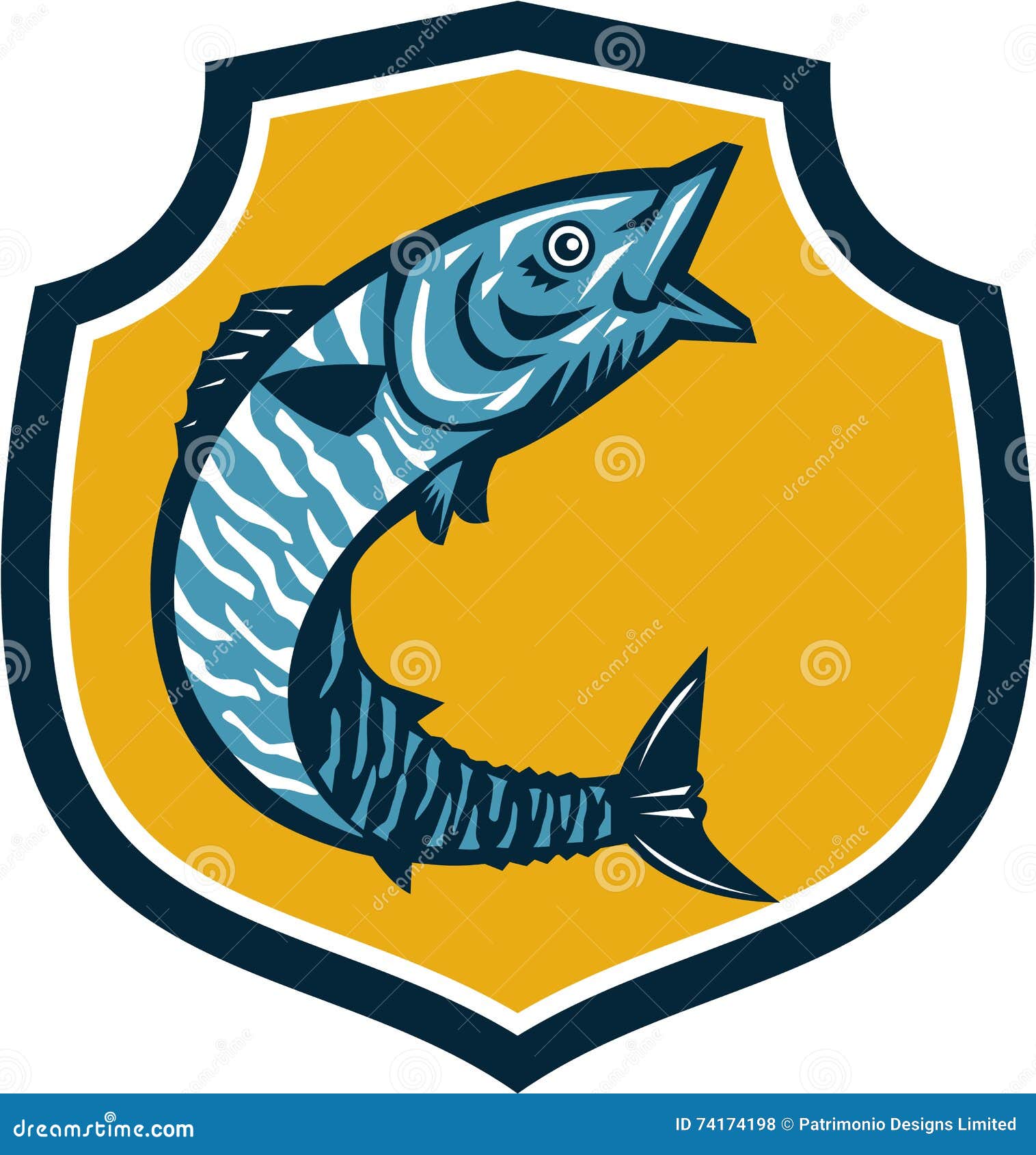 Download Wahoo Fish Jumping Shield Retro Stock Vector - Illustration of peto, shield: 74174198