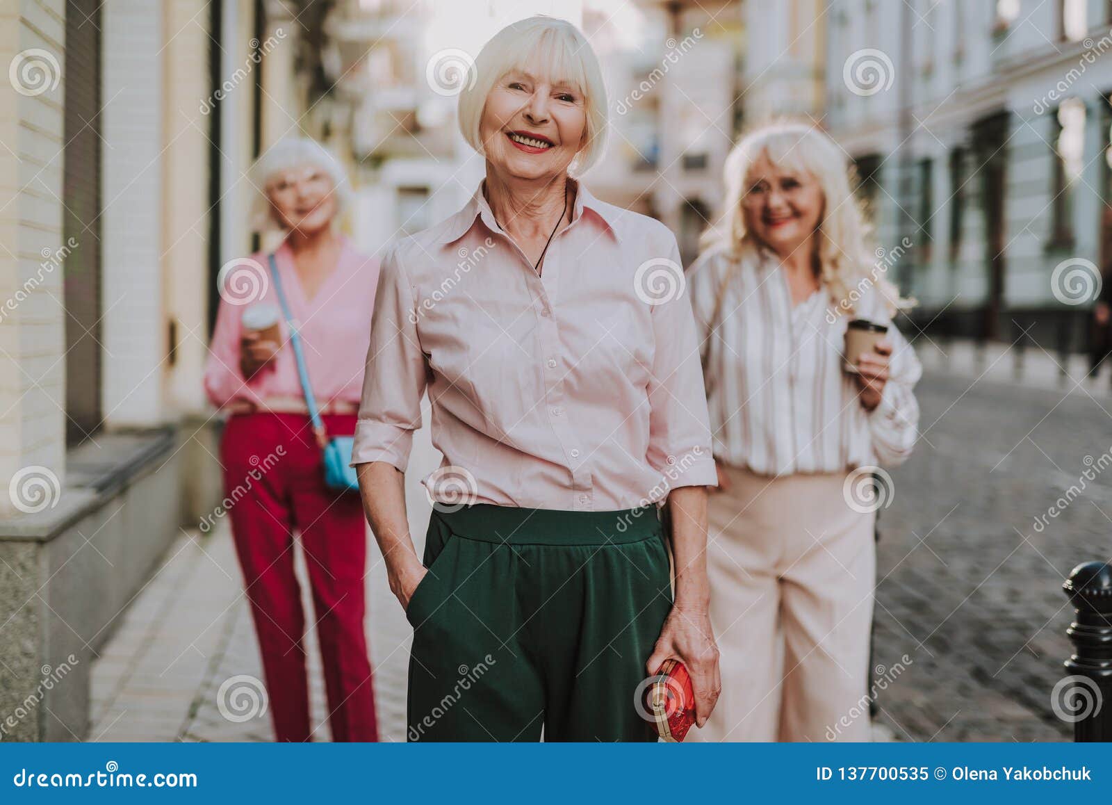Beautiful Old Lady Standing with Hers Friends Stock Image - Image of ...