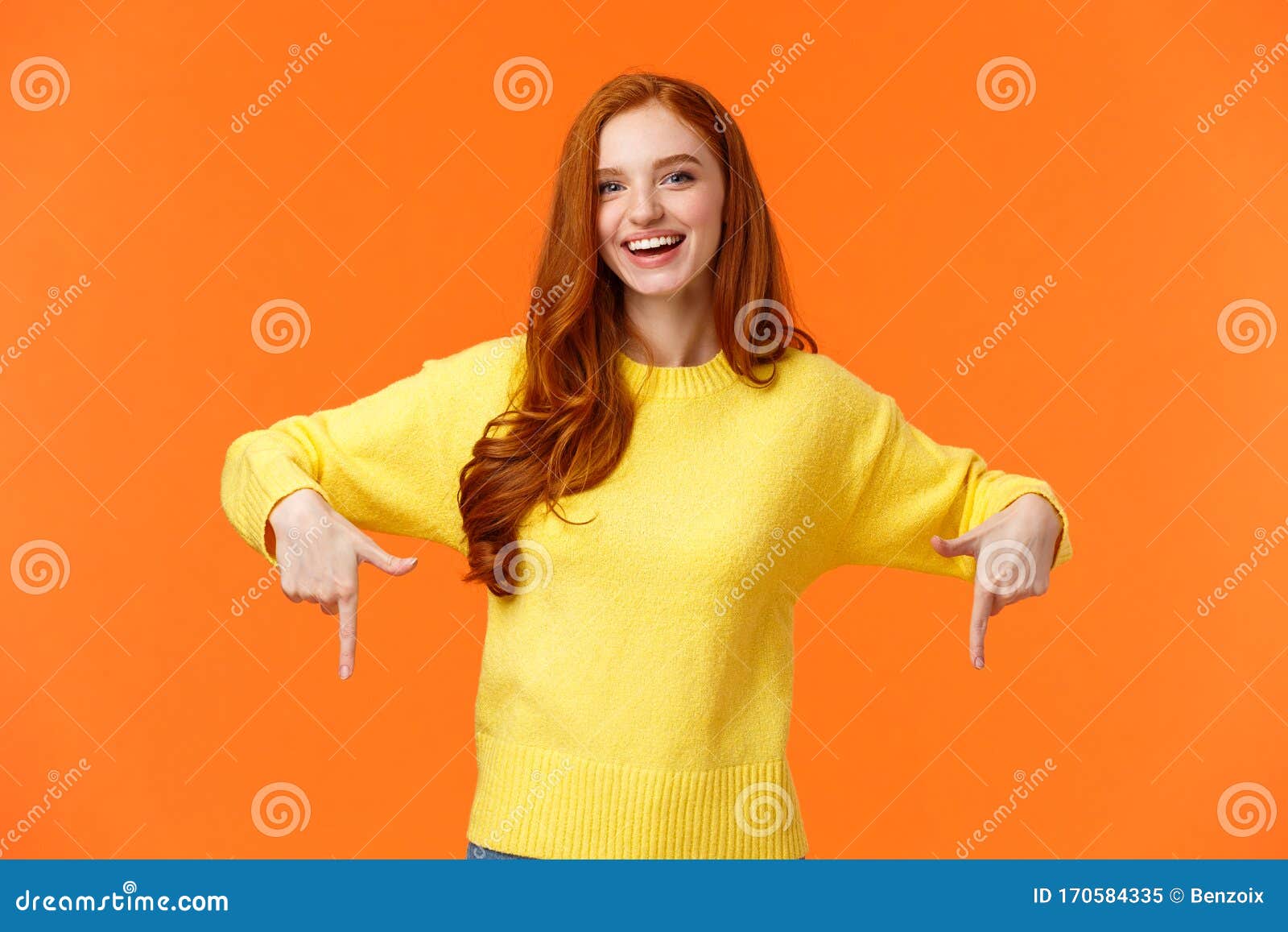 Waist-up Portrait Cheerful Redhead Female Student in Yellow Sweater ...