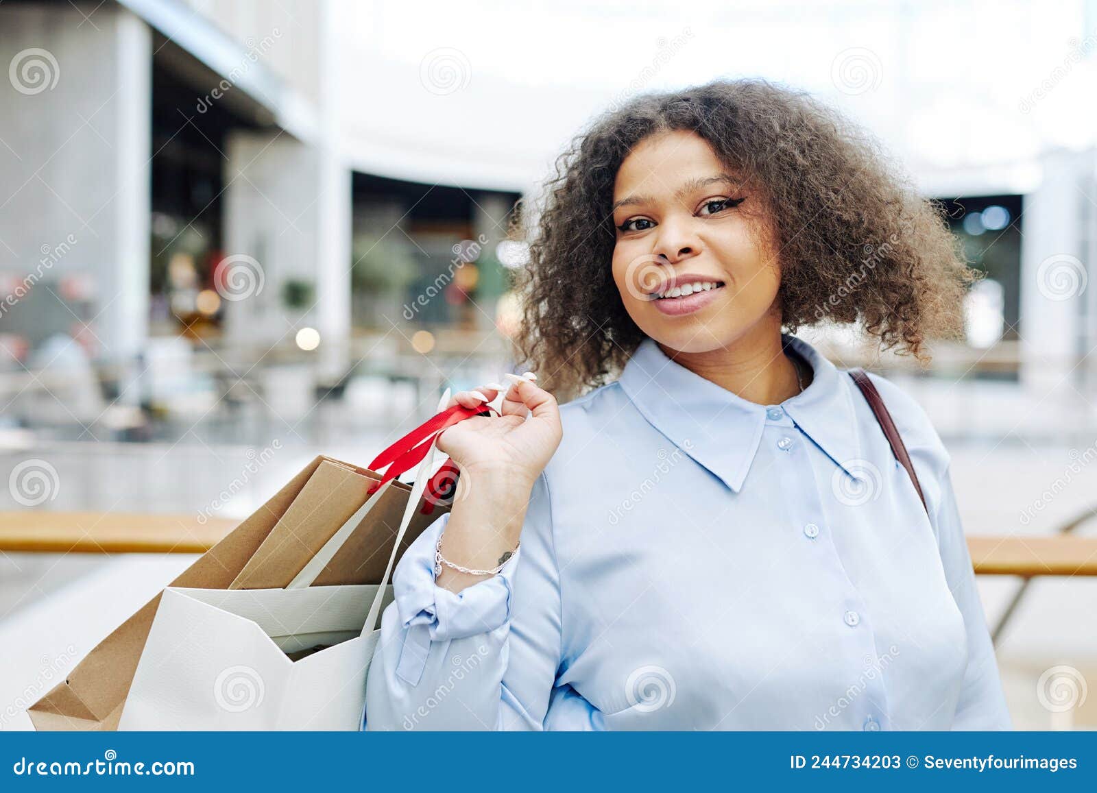 Smiling Black Woman Enjoying Shopping Stock Image - Image of girl ...