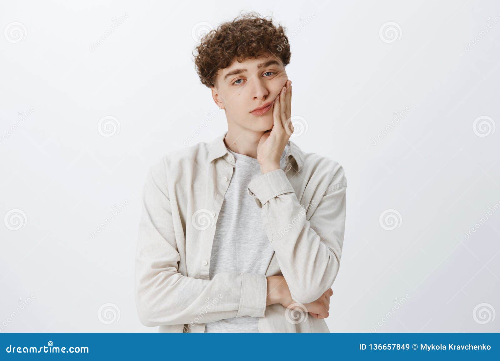 Waist-up Shot of Sleepy and Tired Teenage Guy with Curly Haircut in Shirt Leaning Head on Palm Looking Indifferent and Stock Image - Image of hipster, happy: 136657849 Waist-up Shot of Sleepy and Tired Teenage Guy with Curly Haircut in Shirt Leaning Head on Palm Looking Indifferent and Stock Image - Image of hipster, happy: 136657849