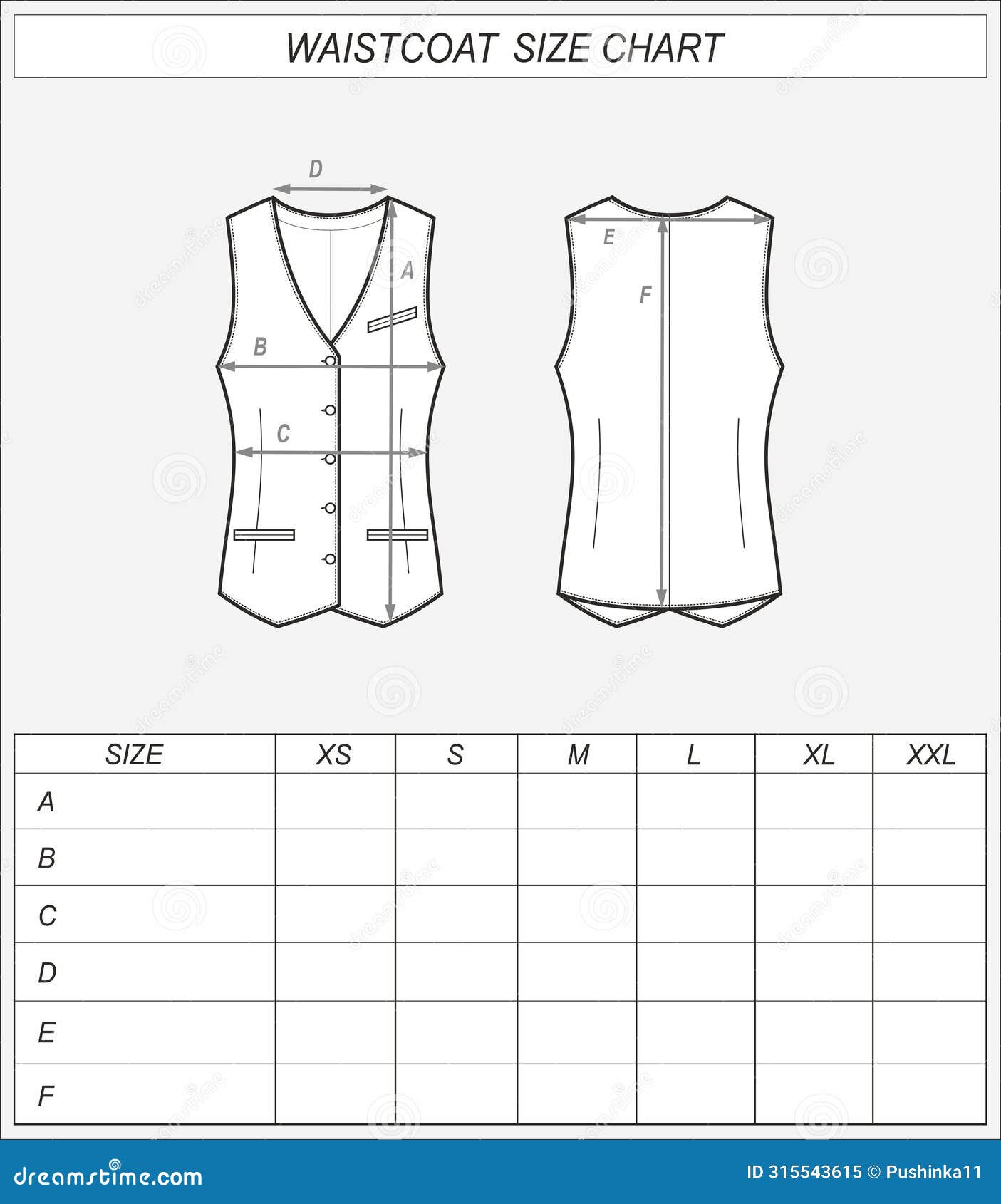 waistcoat size chart. business vest