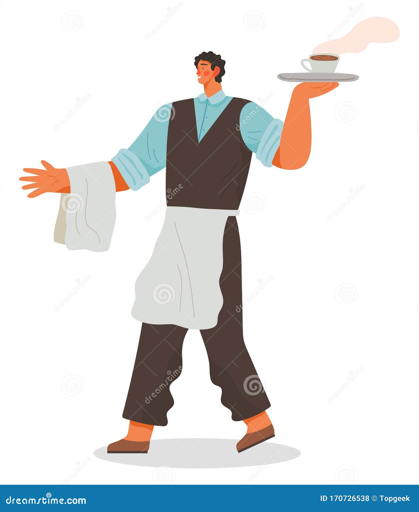 Waiter Serving Clients Carrying Tray with Order Stock Vector ...