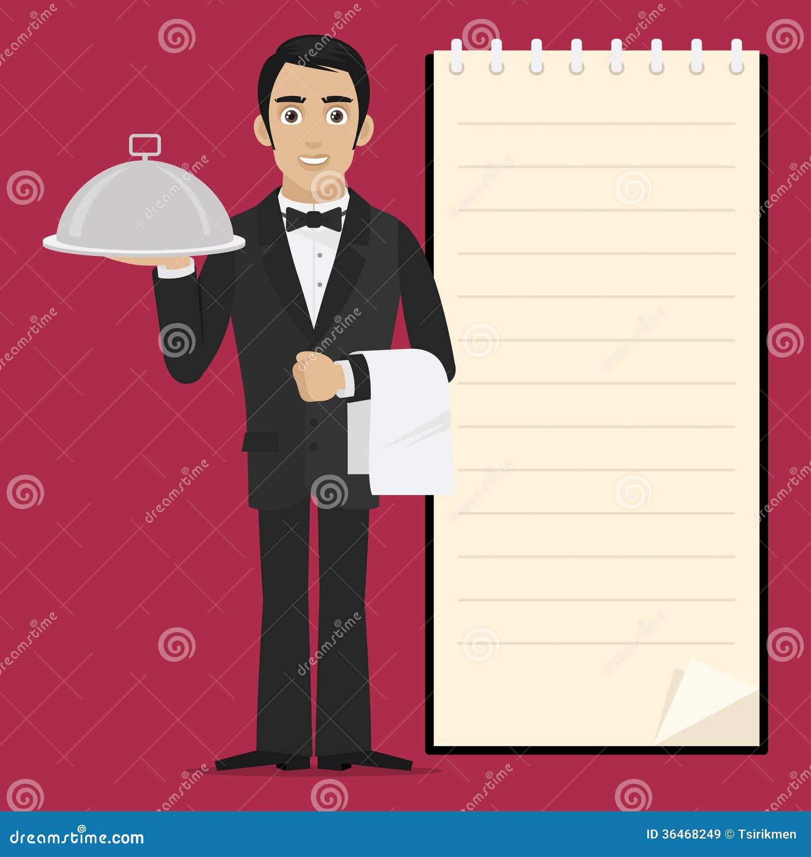 Waiter holds tray in hand stock vector. Illustration of drawing - 36468249