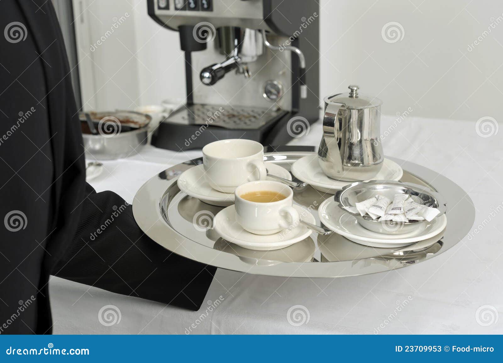 Waiter Serving Hot Drinks on a Tray Editorial Stock Photo Image of