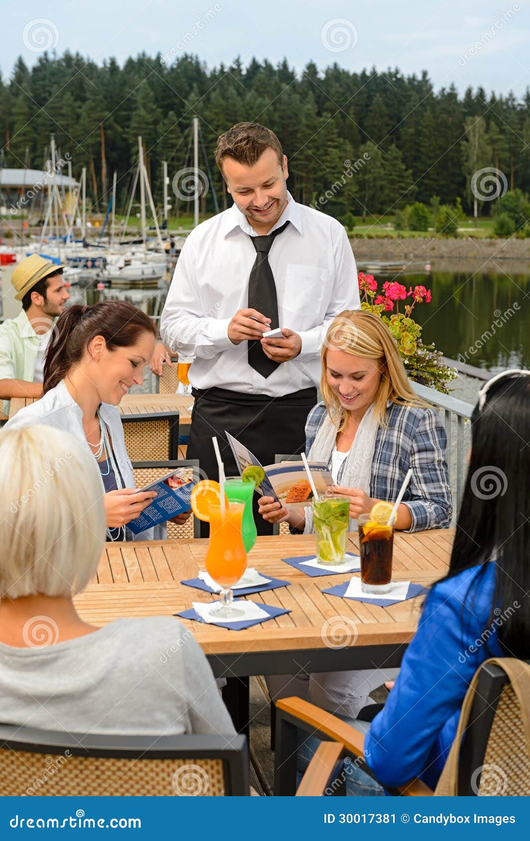 Waiter Taking Orders.Waiter Taking Orders Sidewalk Bar 
