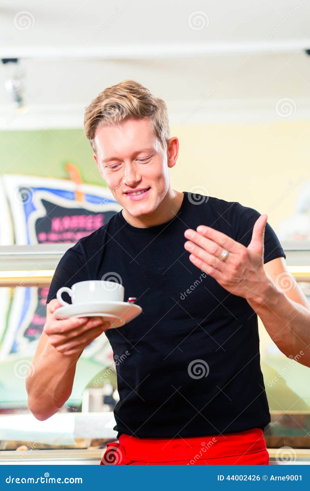 Waiter Working in Ice Cream Cafe Stock Photo Image of parlor, seller