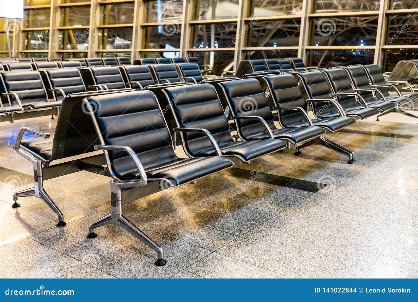 Waiting Departure Area in the Airport Gate at Night Stock Photo - Image ...