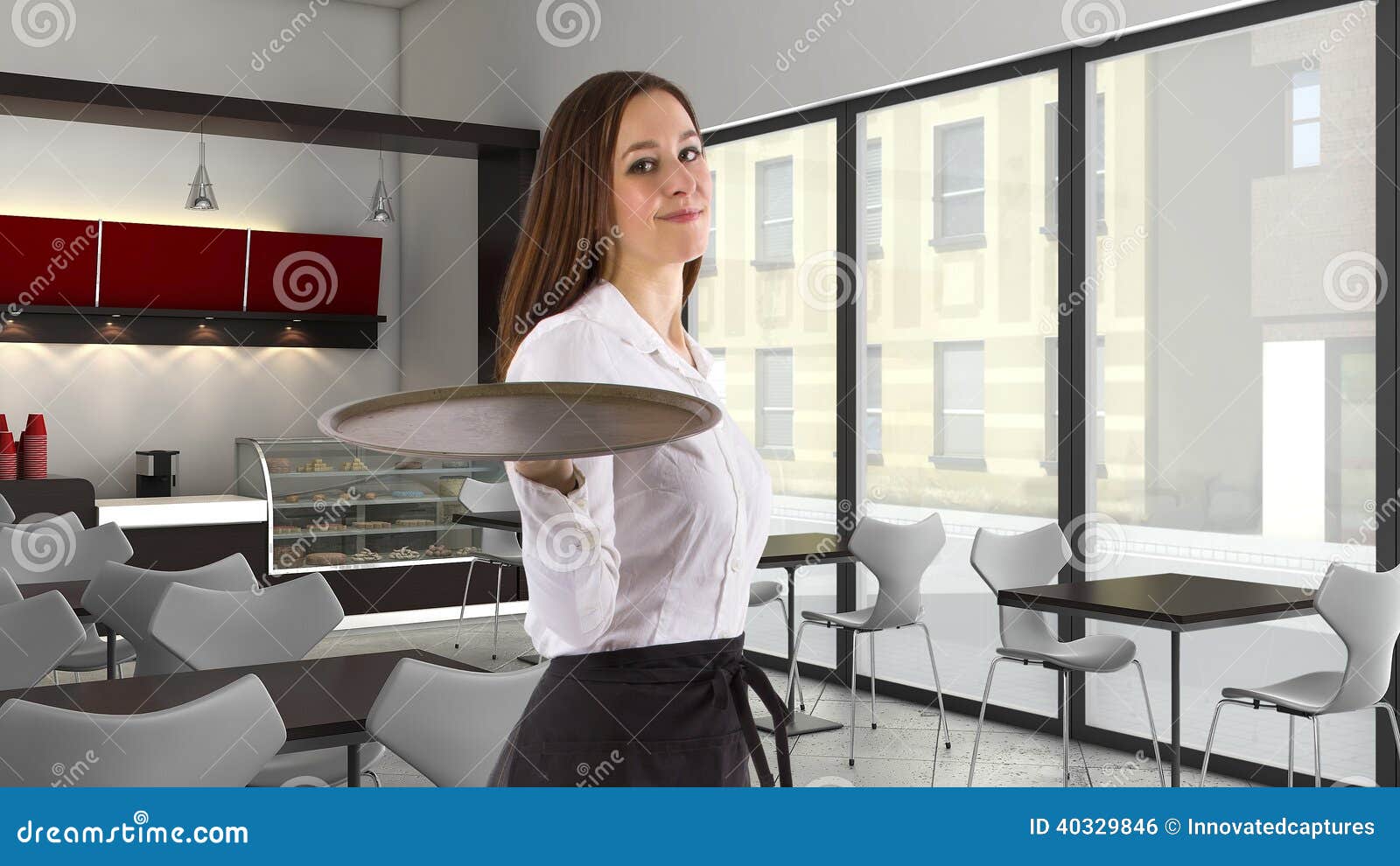 Waitress at a Cafe stock photo. Image of beautiful, cheerful 40329846