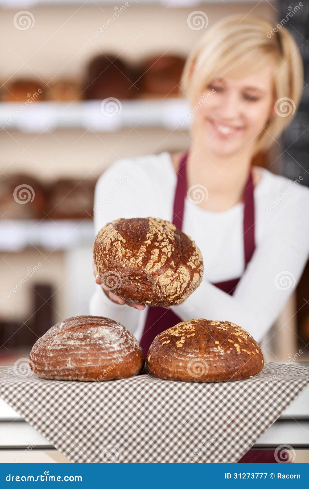 Waitress Keeping Breads on Napkin at Bakery Counter Stock Image Image
