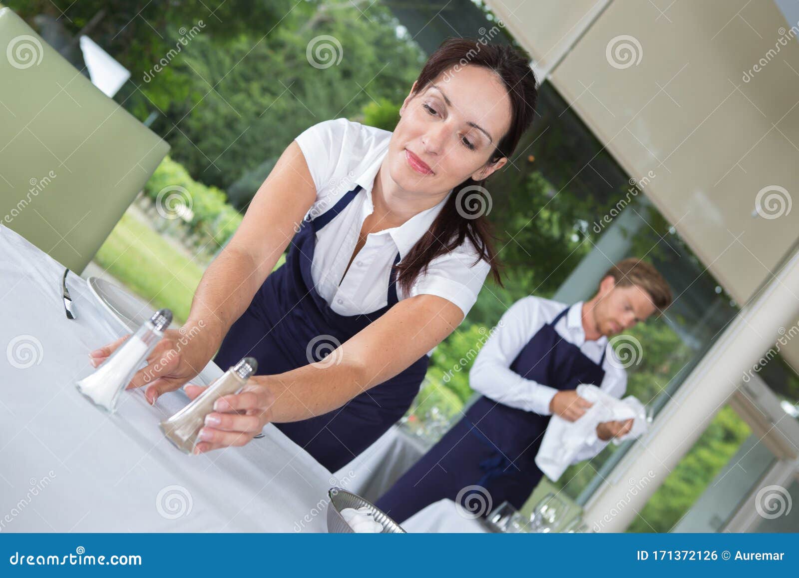 Waitress Serving Catering Table Stock Photo Image of plate, server