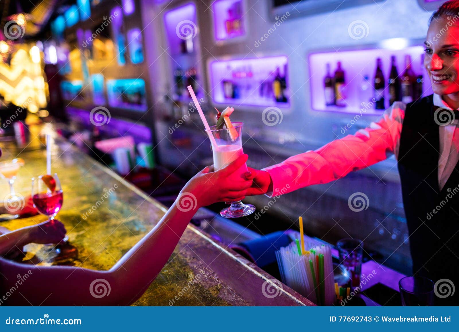 Waitress Serving Cocktail Stock Image Image Of Counter 77692743