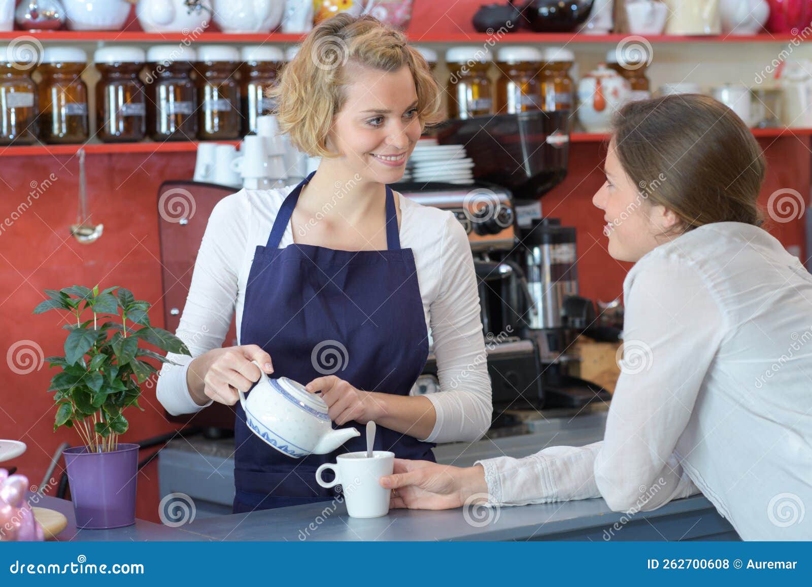 Waitress Serving Cup Coffee To Customer in Cafe Stock Photo Image of