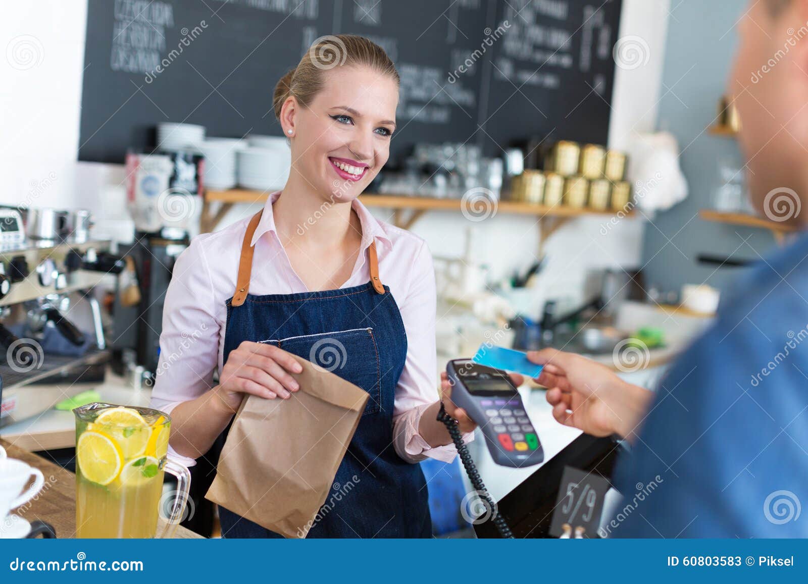 Waitress Serving Customer at the Coffee Shop Stock Image Image of