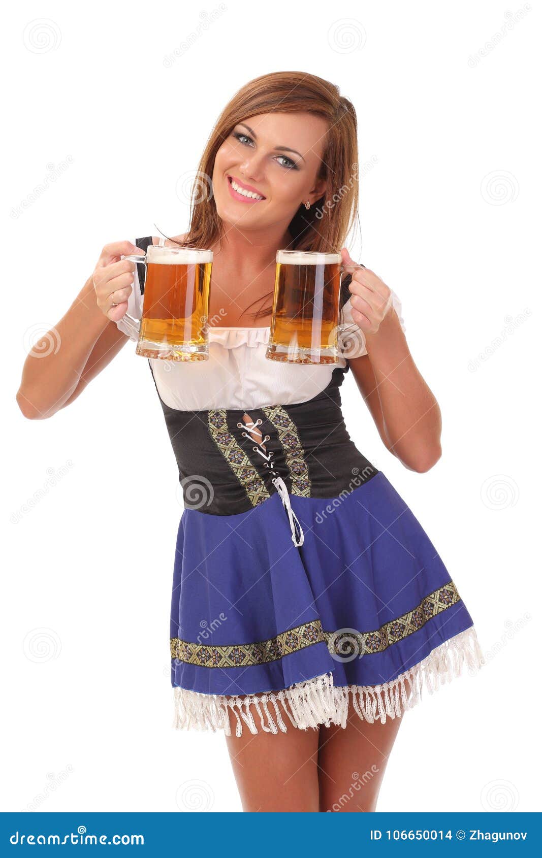 Waitress with Two Mugs of Beer Stock Photo Image of female, happy 106650014