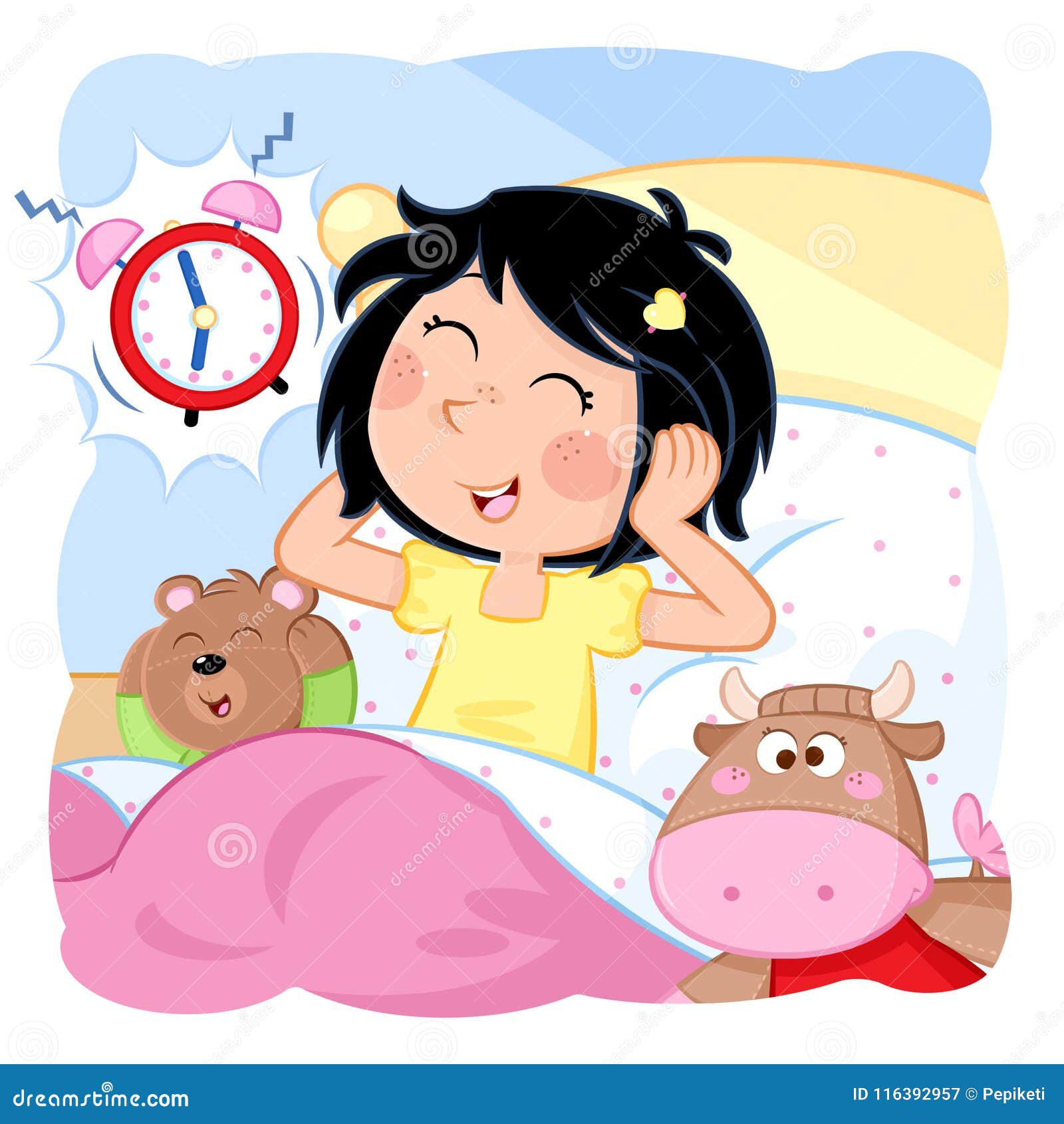 Wake Up Little Girl - daily Routine - Good Morning Stock Illustration ...