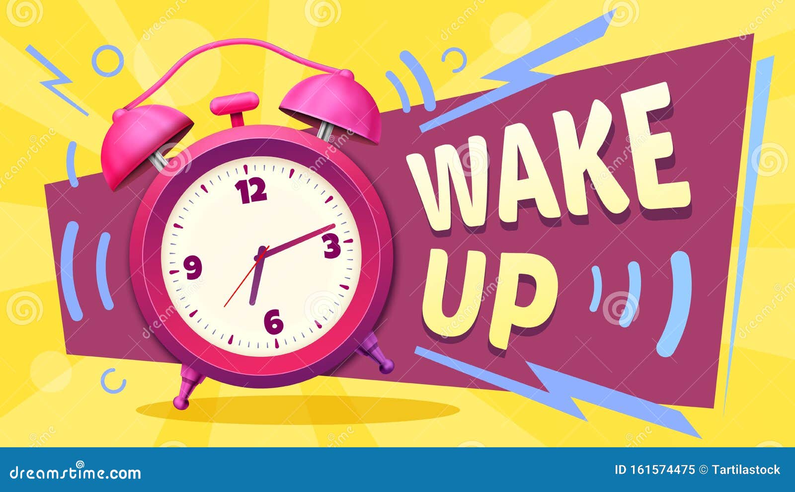 wake up poster. good morning, alarm clock ringing and mornings wakes  