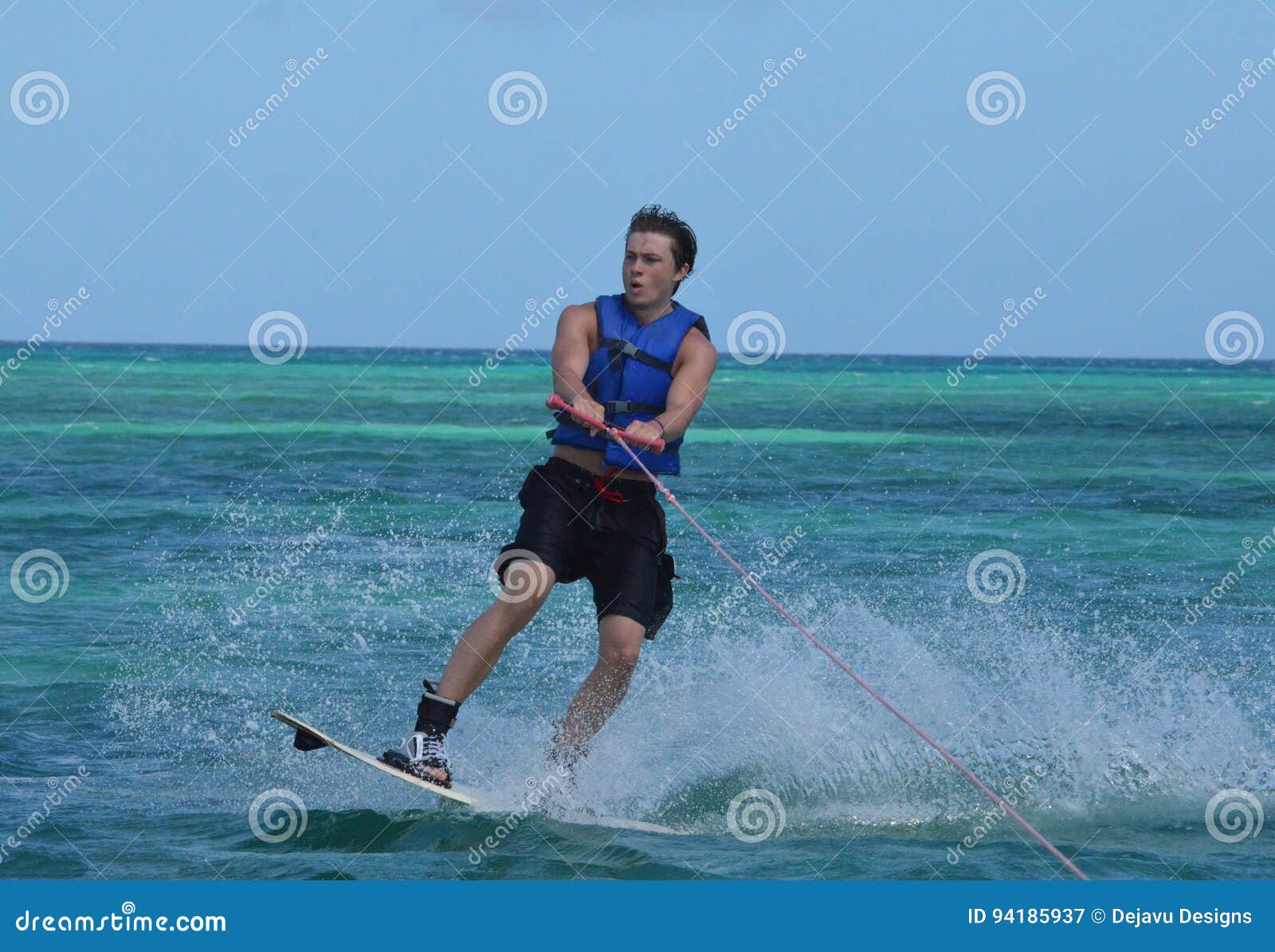 Wakeboarder Landing a Jump after a Doing a 180 in Aruba Stock Image