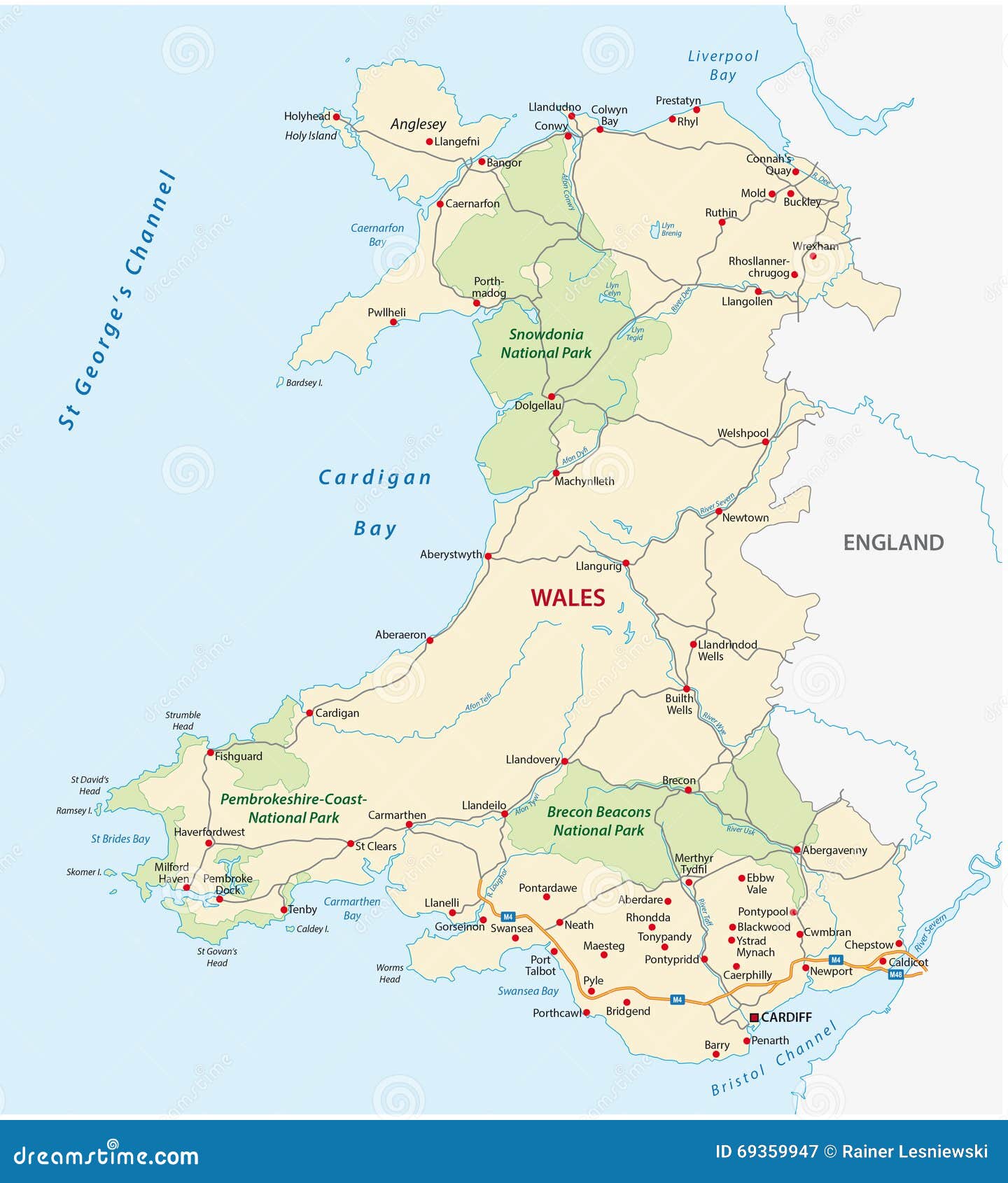Wales Karte Stock Abbildung Illustration Von Autobahn 69359947