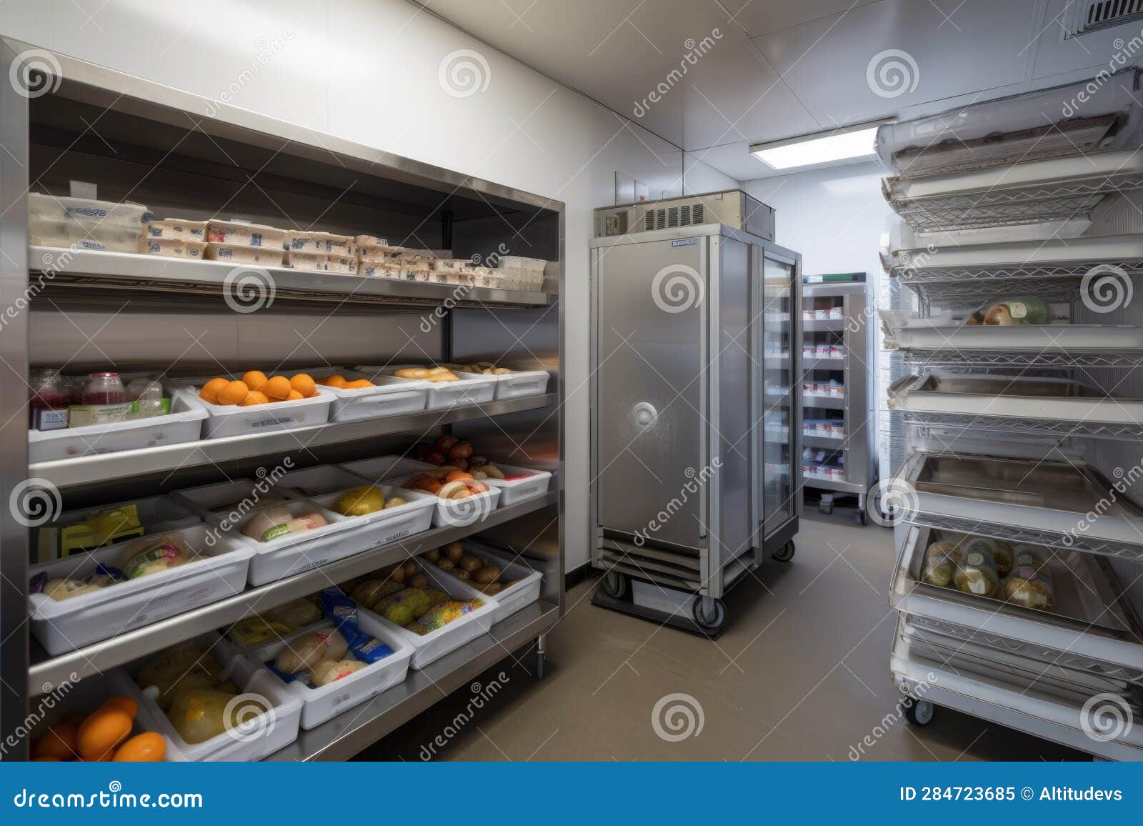 Walkin Refrigerator with Shelves Stocked and Ready for Business Stock