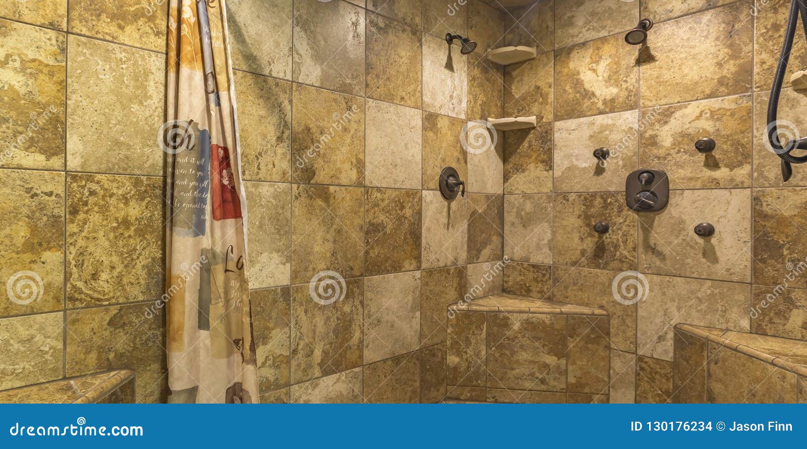 Walk In Shower With Brown Tile Wall And Curtain Stock Photo Image Of Modern Walk In Shower With Brown Tile Wall And Curtain Stock Photo Image Of Modern