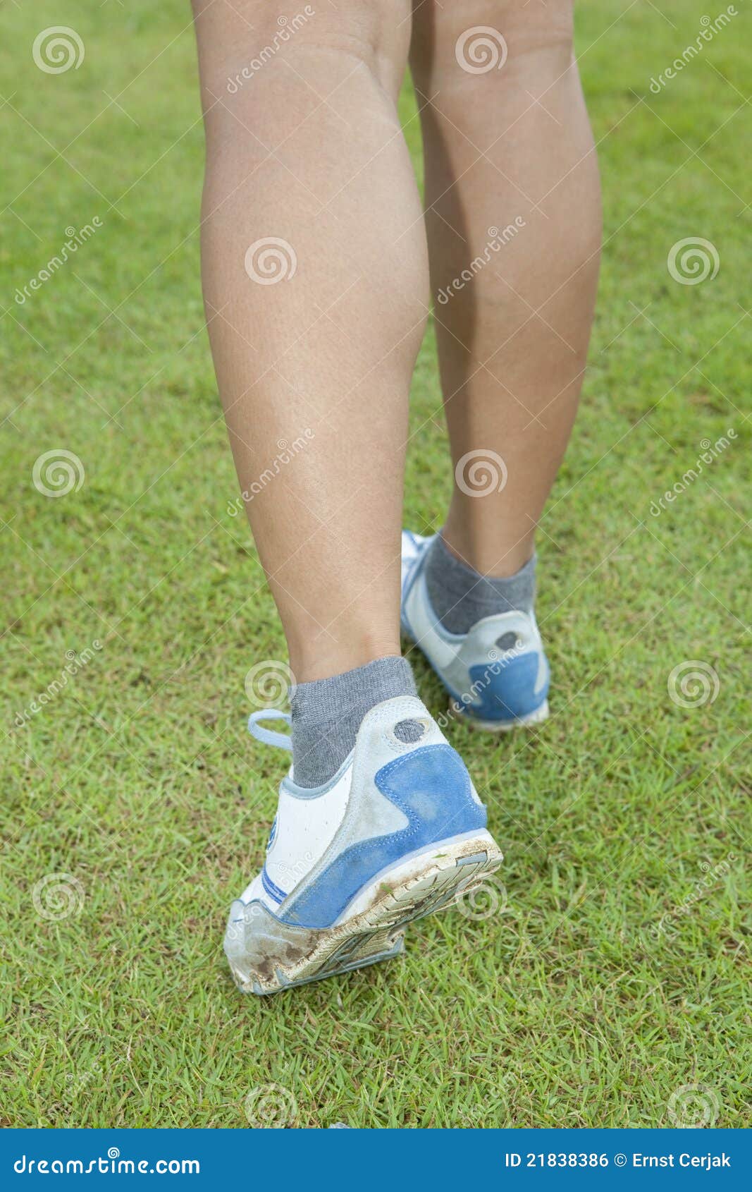 Walker S Feet Closeup on Wet Grass Stock Photo Image of shoe, sporty 21838386