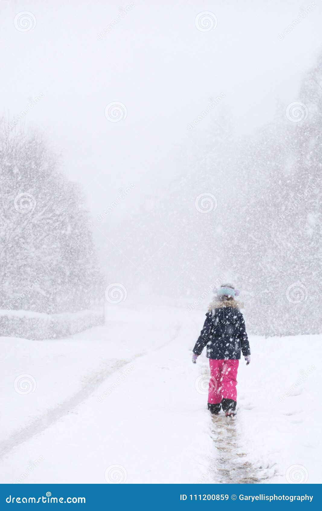 Walking Alone in the Snow Storm Stock Image - Image of rural, girl ...