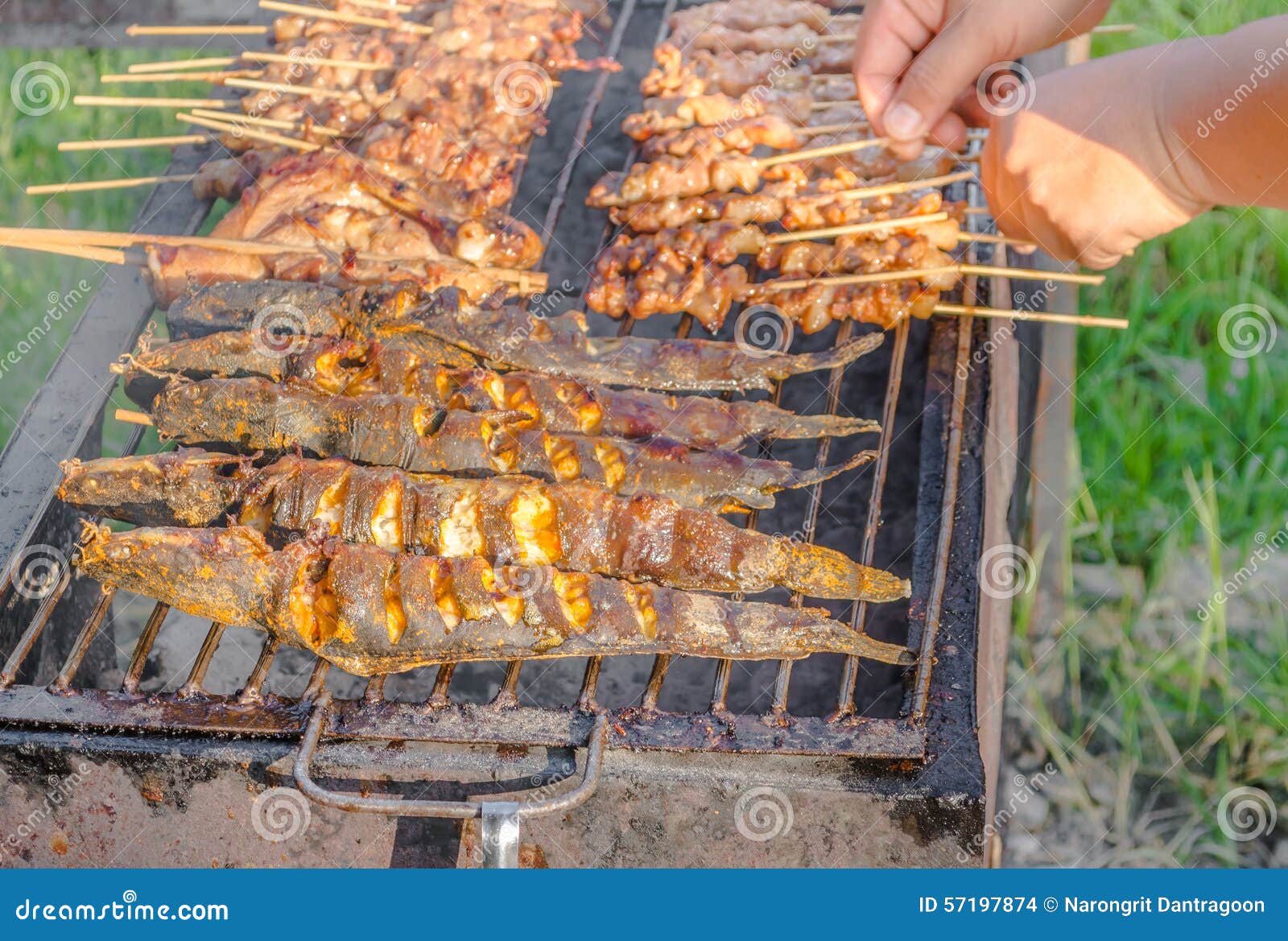 Walking Catfish on Grill, Thailand. Stock Photo Image of brown