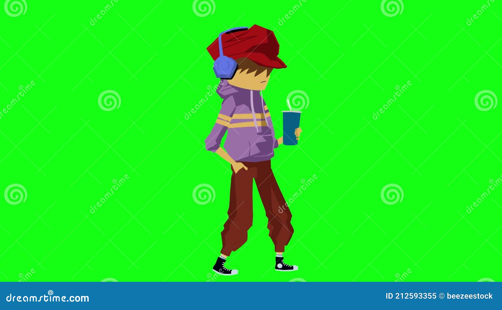 Walking Character Animation with Headphone and Drinks. Stock Video - Video  of girl, drink: 212593355