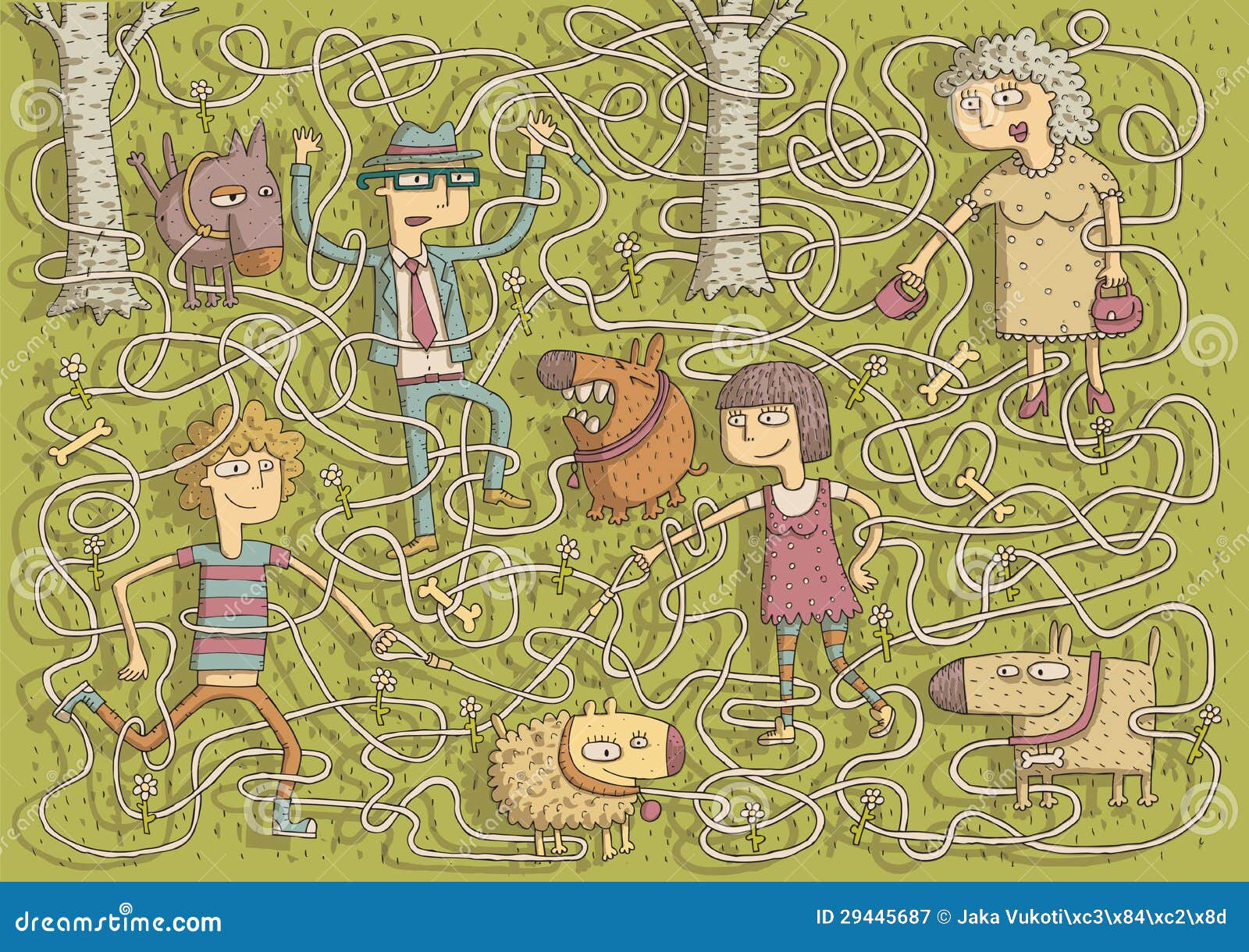 Walking Dogs Maze Game stock vector. Illustration of drawn 29445687