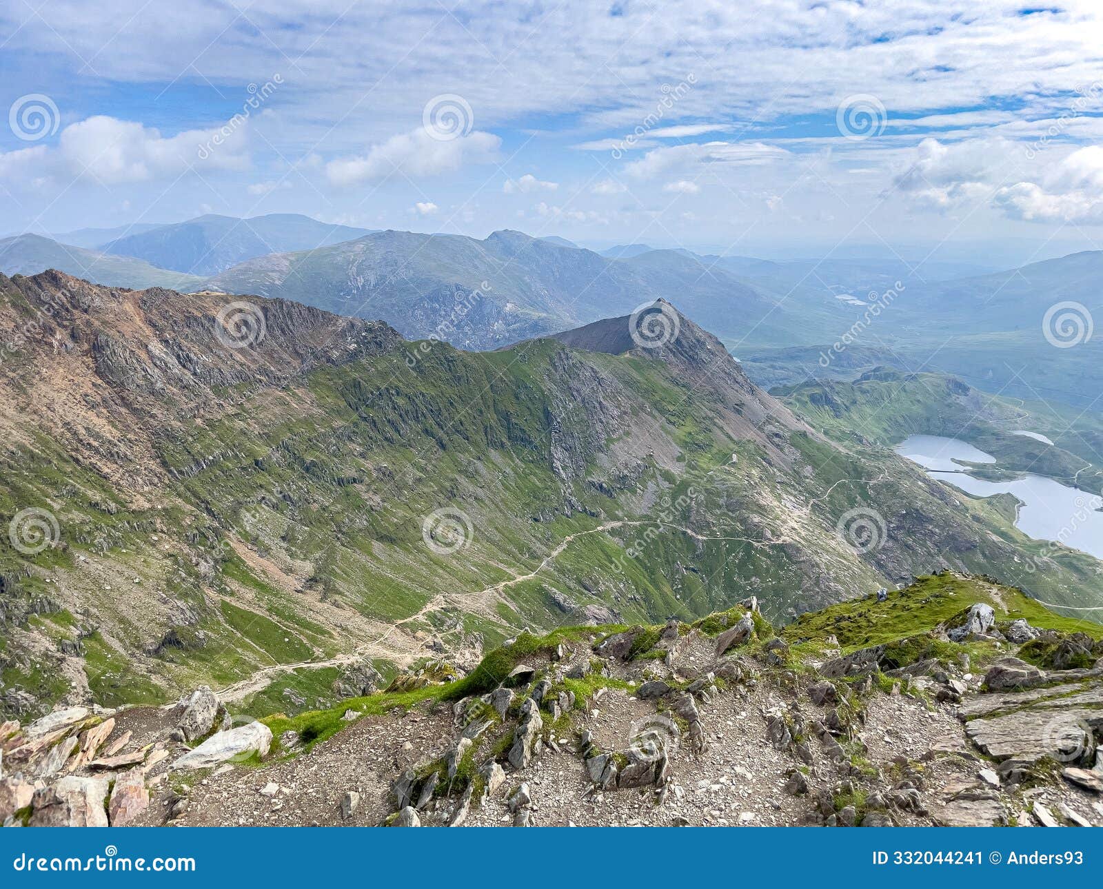 walking down miners track, yr wyddfa (snowdon) highest mountain in wales, gwynedd, wales