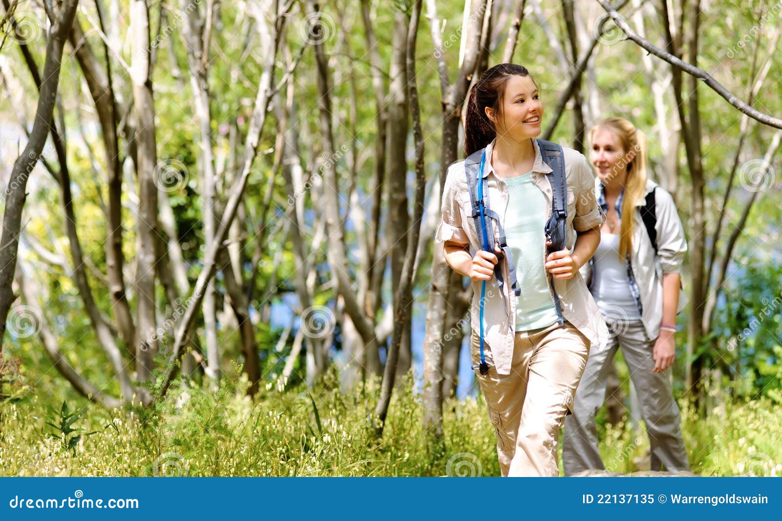 Walking Outdoors with Backpacks Stock Image Image of active