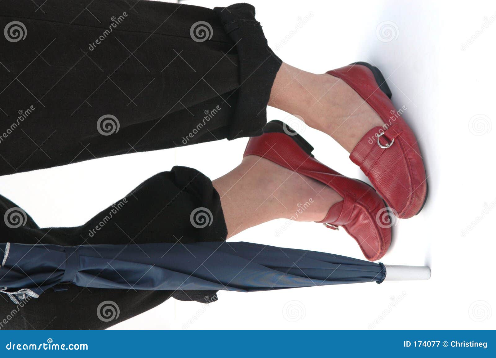 Walking with Umbrella and Red Shoes Stock Image Image of weather