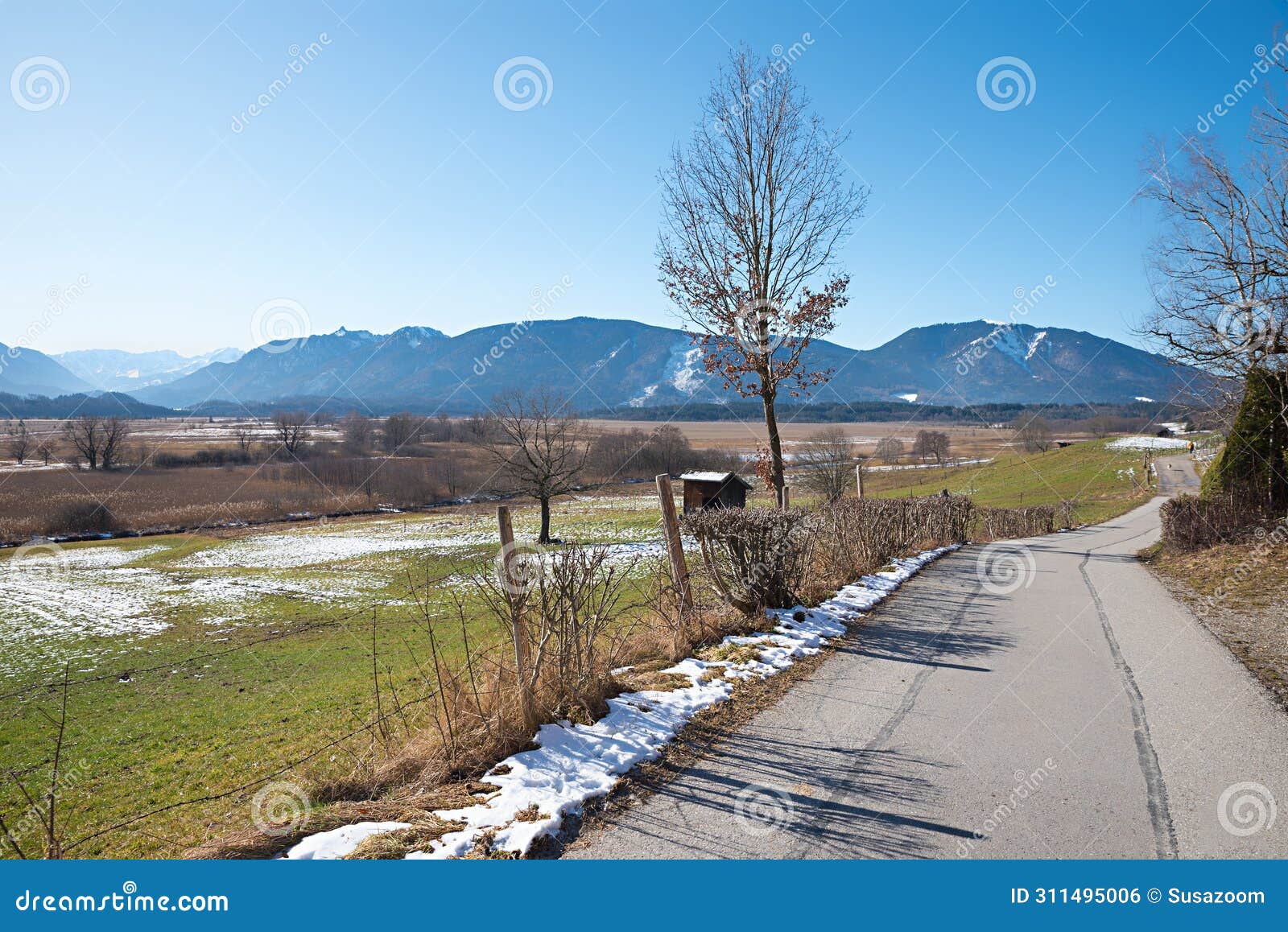 walkway along murnauer moos, with alps view upper bavaria